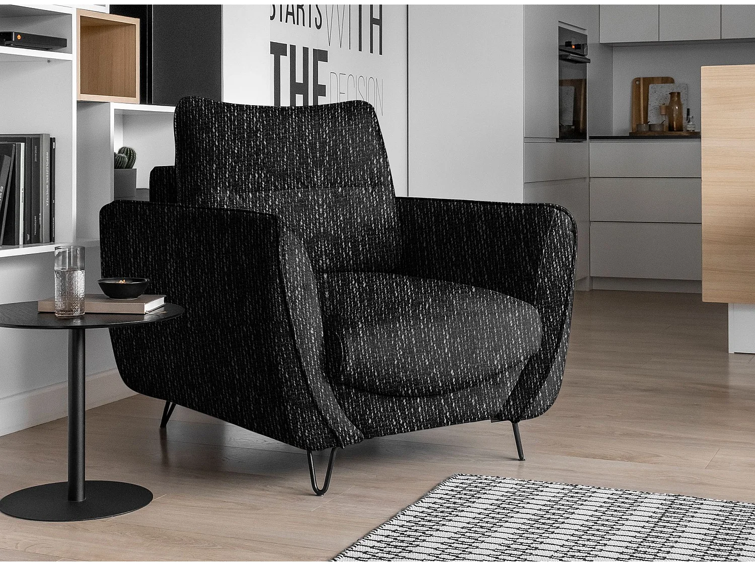 Fauteuil en tissu ZURIK – Élégance italienne et confort durable-Noir chiné