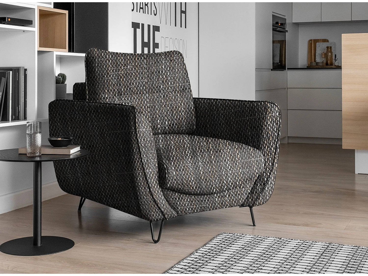 Fauteuil en tissu ZURIK – Élégance italienne et confort durable-Noir chiné