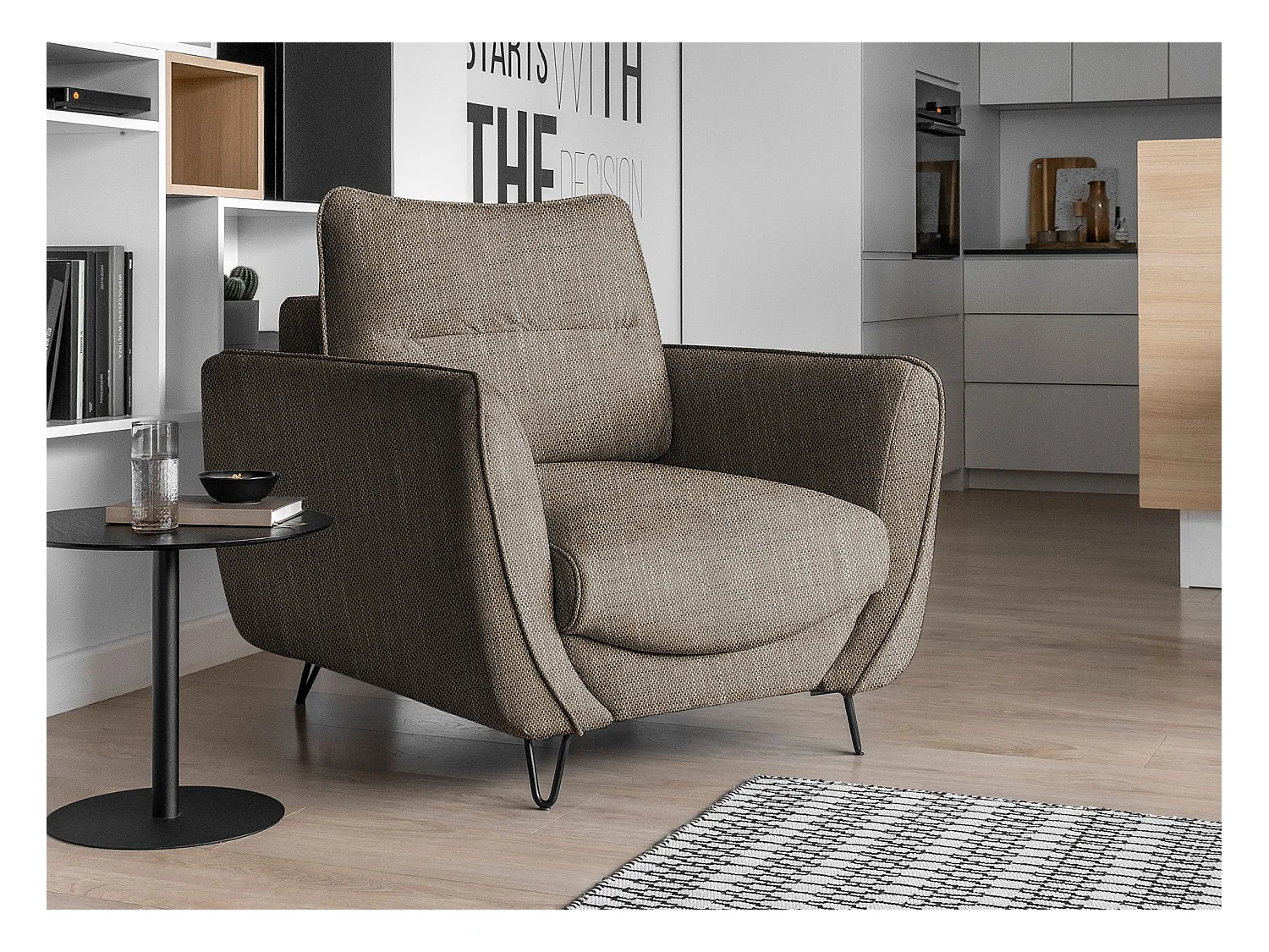 Fauteuil en tissu ZURIK – Élégance italienne et confort durable-Beige chiné