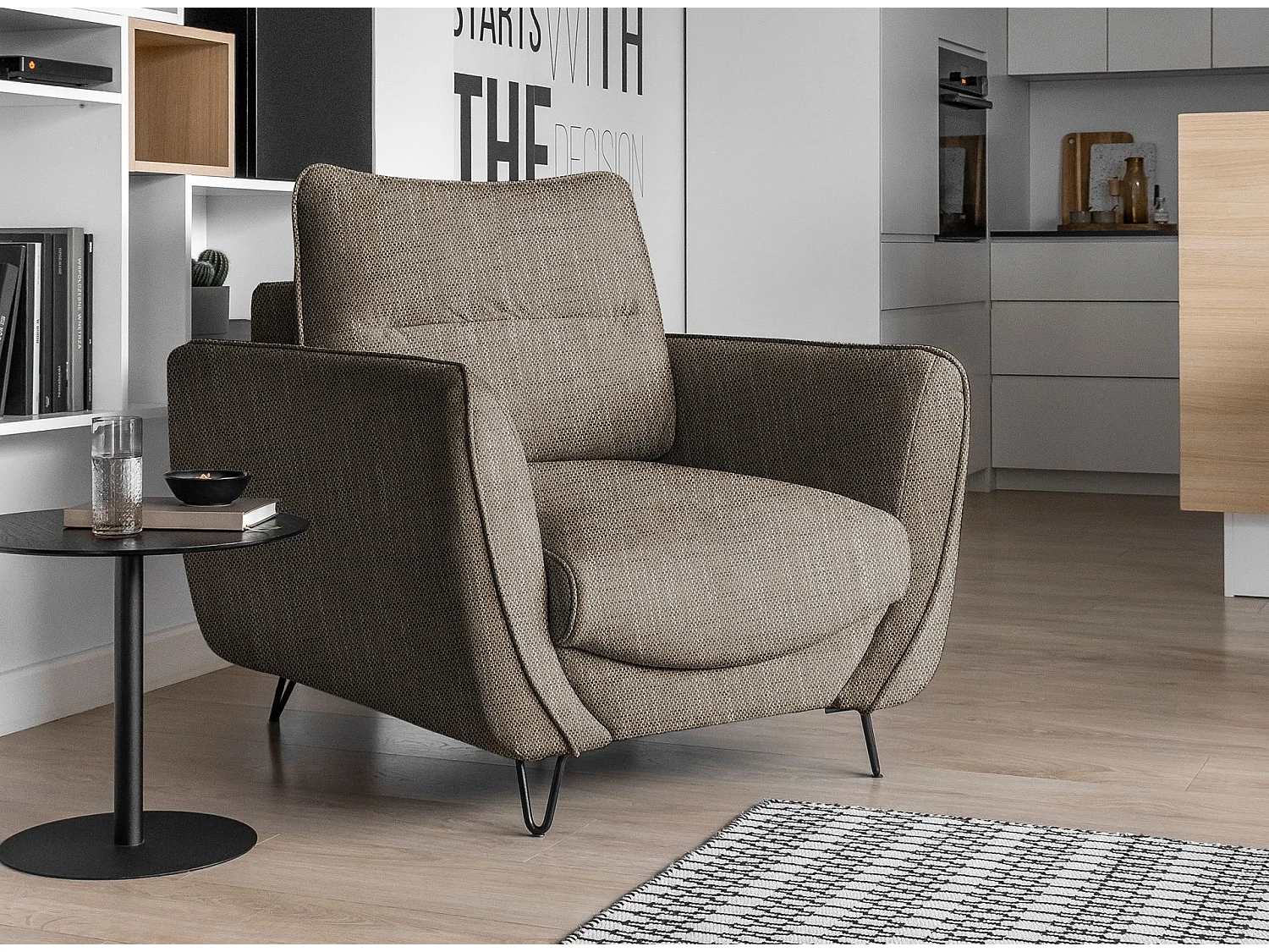 Fauteuil en tissu ZURIK – Élégance italienne et confort durable-Beige chiné