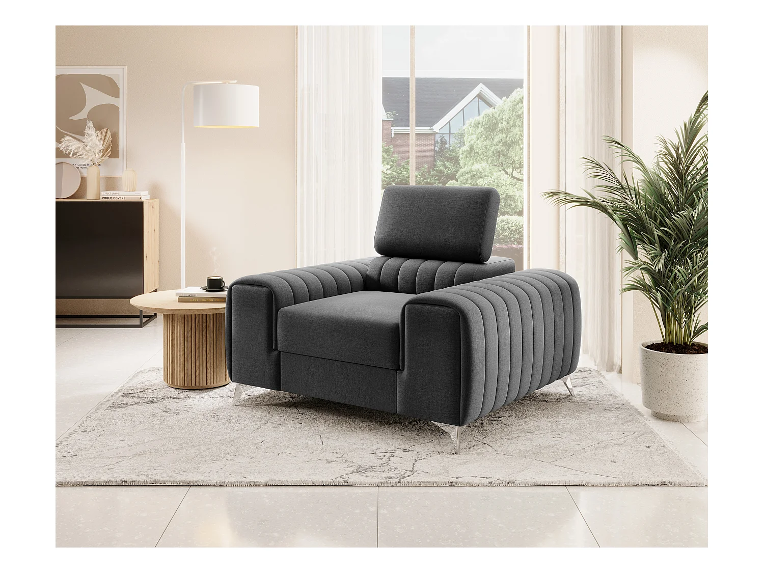 Fauteuil velours LOZA - Confort et design moderne-Gris foncé