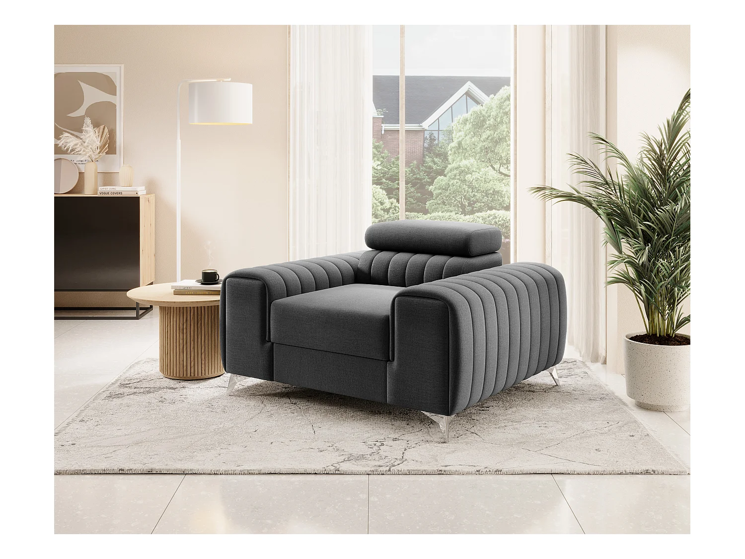 Fauteuil velours LOZA - Confort et design moderne-Gris foncé