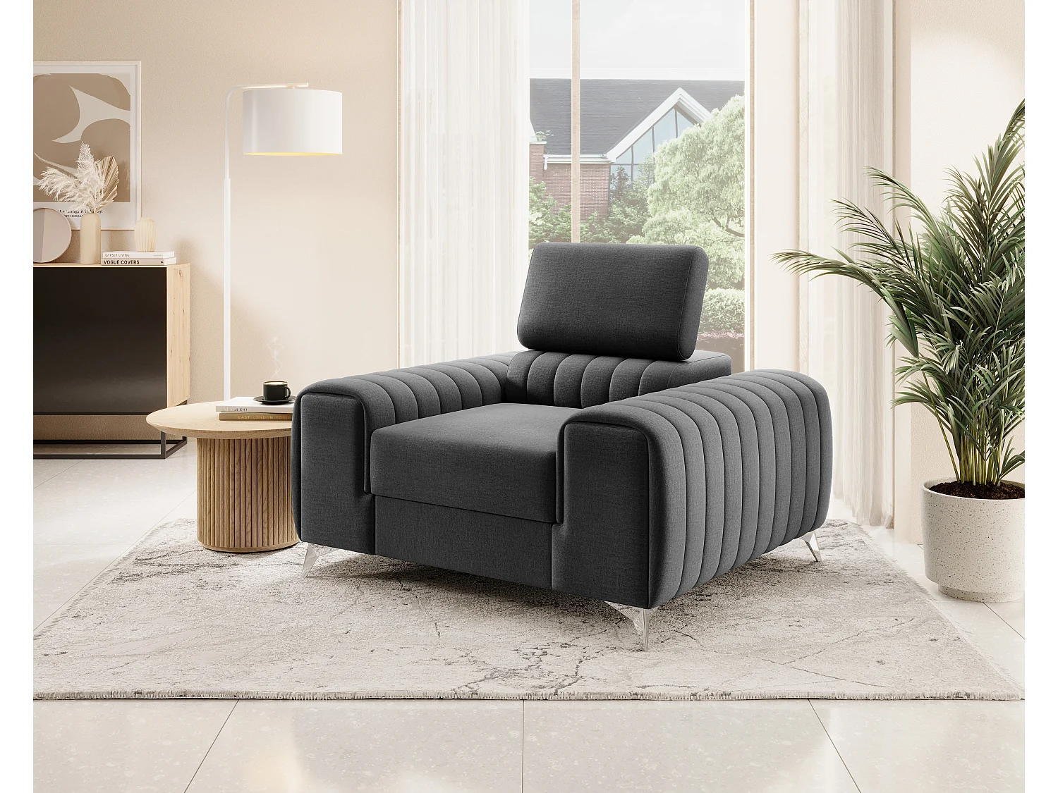 Fauteuil velours LOZA - Confort et design moderne-Gris foncé