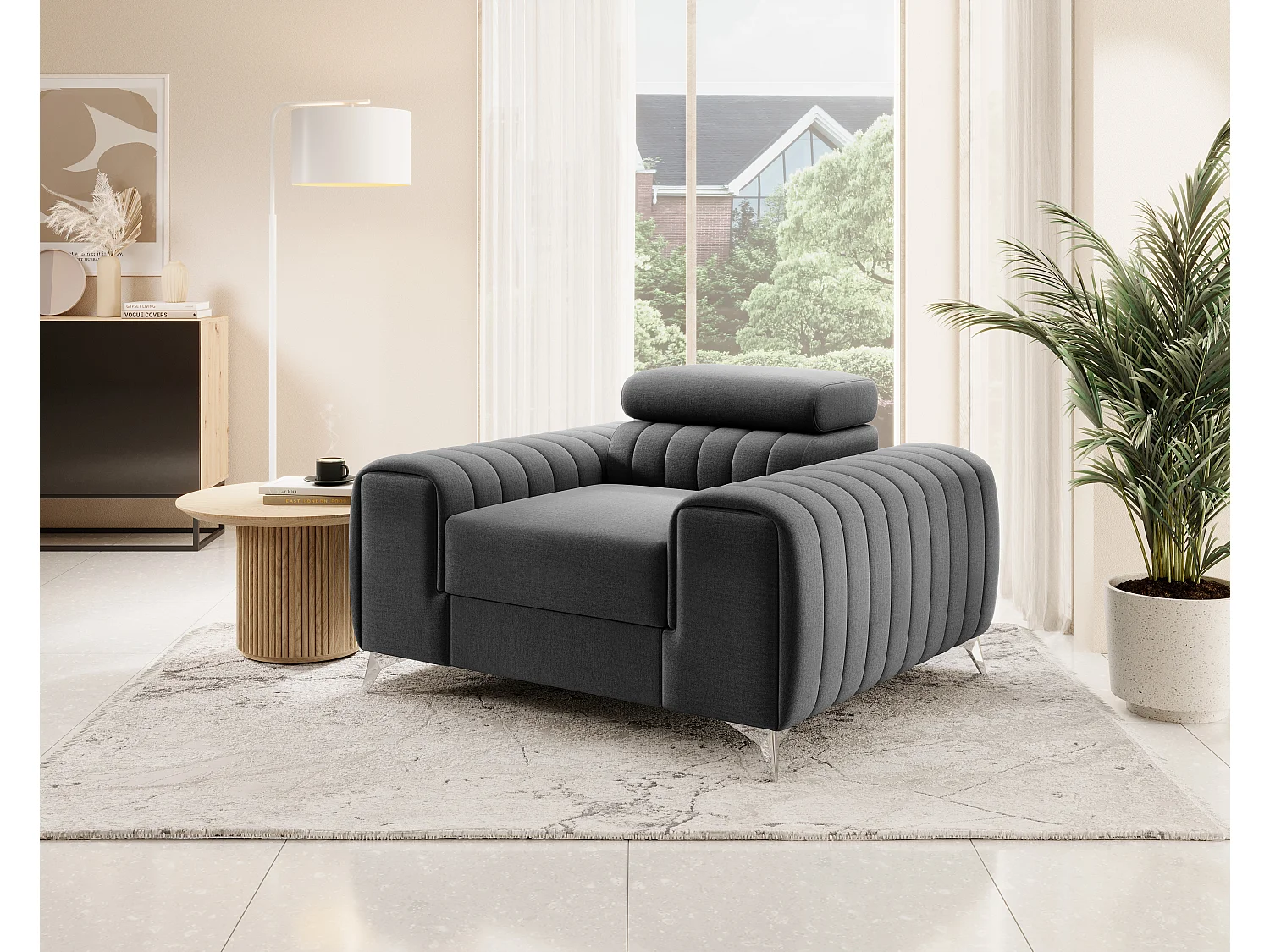 Fauteuil velours LOZA - Confort et design moderne-Gris foncé