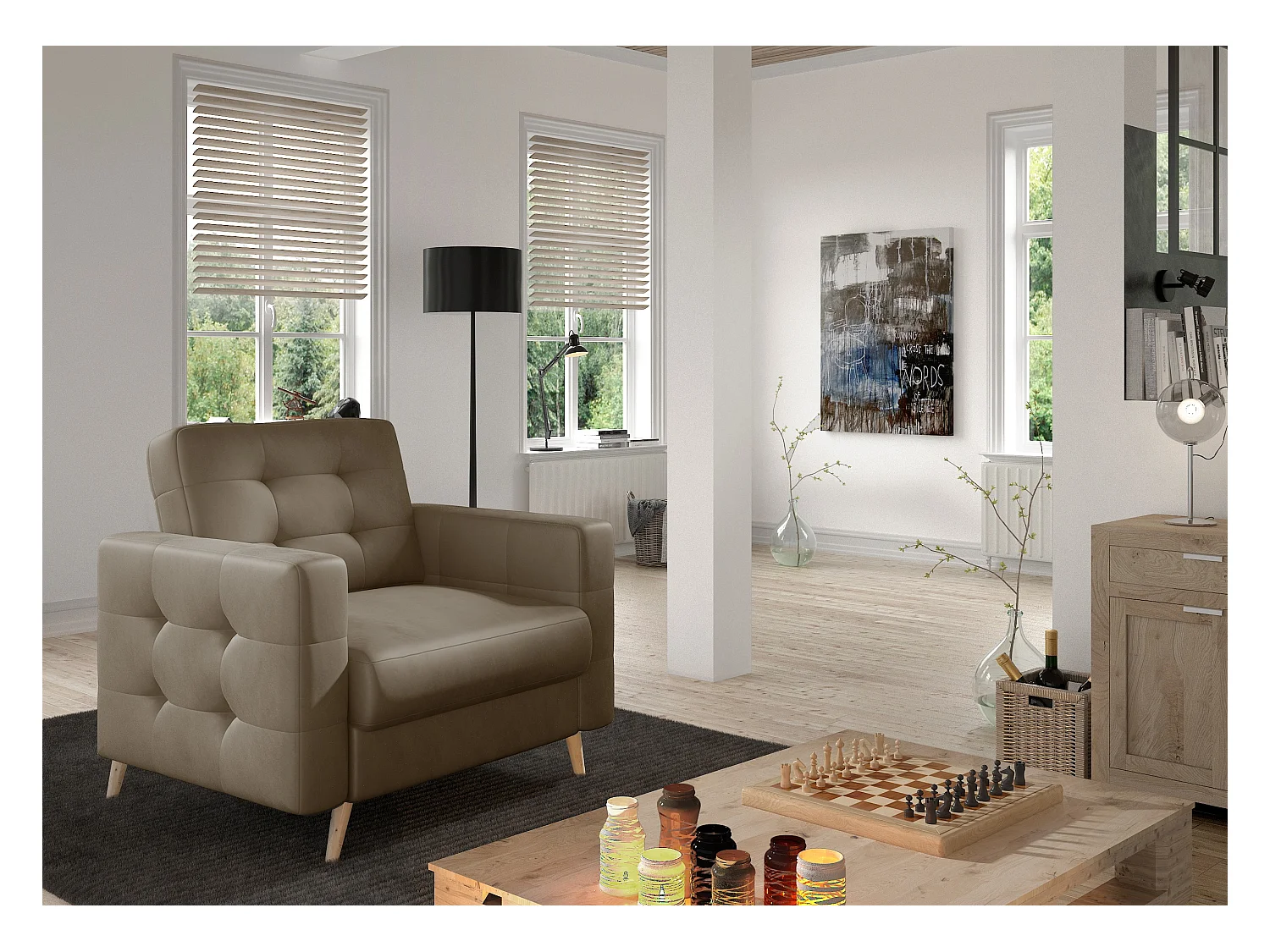 Fauteuil velours ANSKA-Marron clair