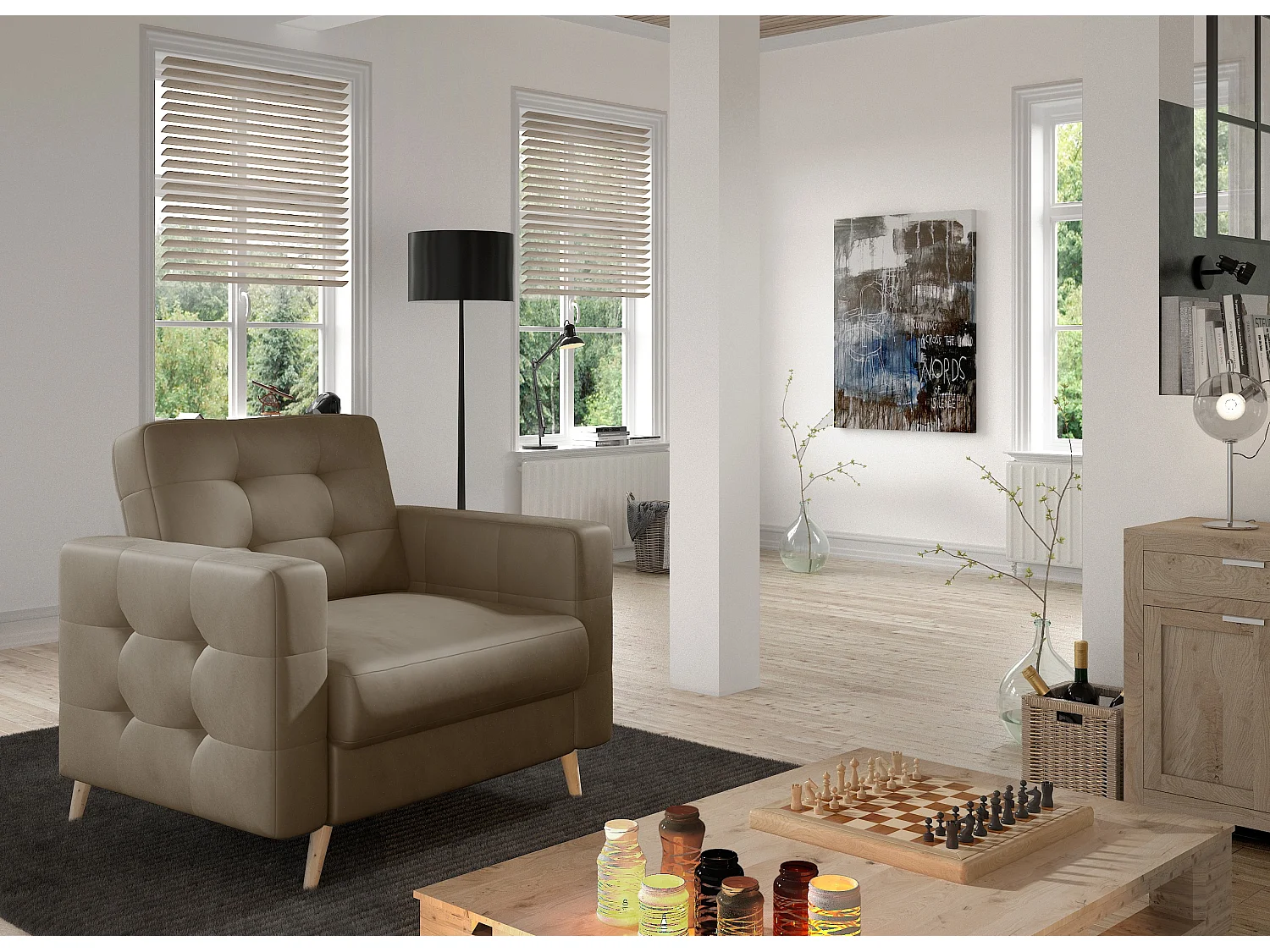 Fauteuil velours ANSKA-Marron clair