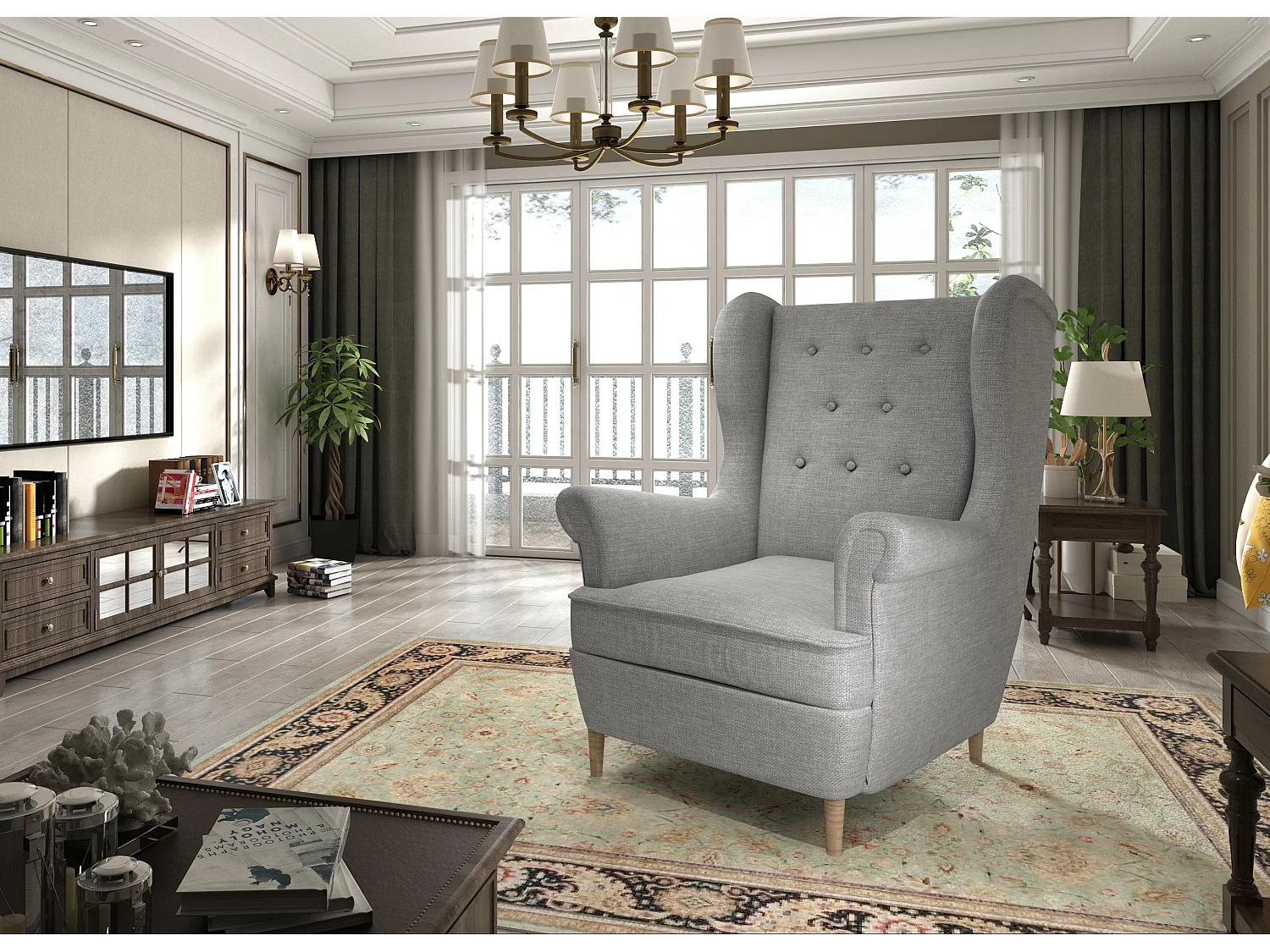 Fauteuil bergère LIZZI – Élégance intemporelle et confort royal-Gris clair chiné