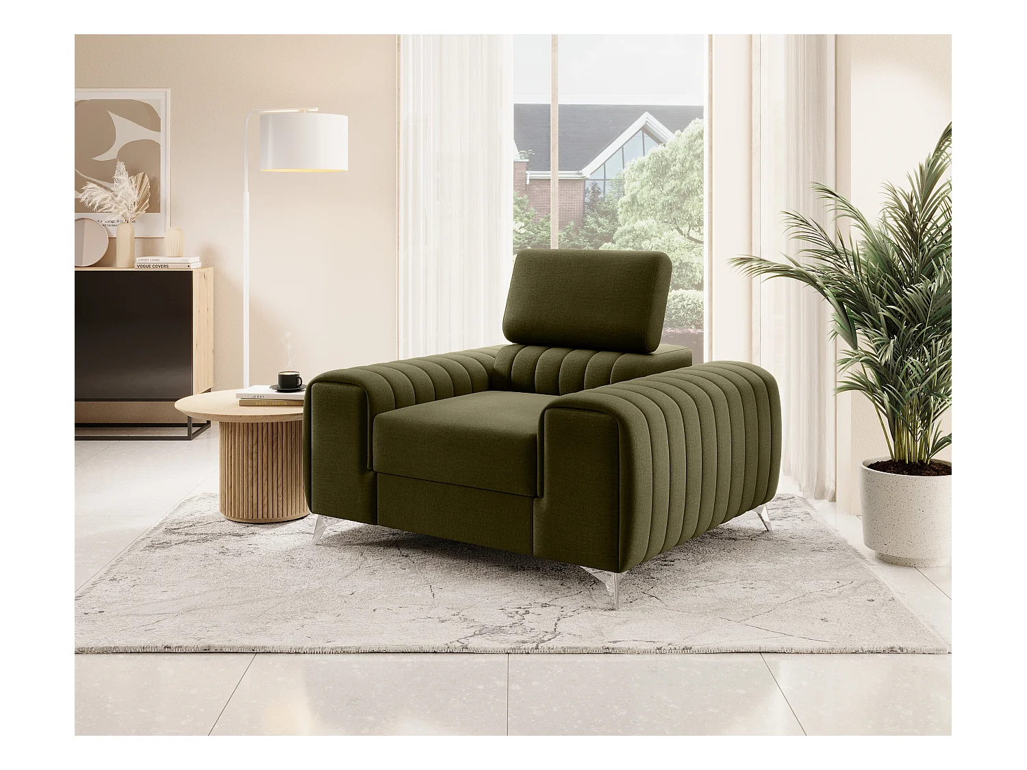 Fauteuil velours LOZA - Confort et design moderne-Vert olive