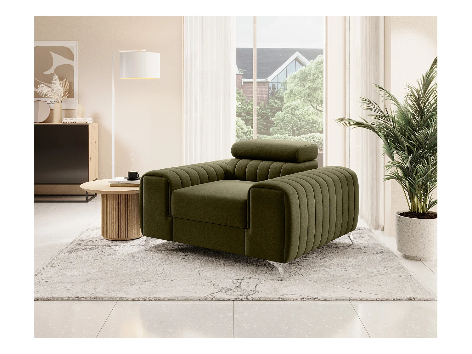 Fauteuil velours LOZA - Confort et design moderne-Vert olive
