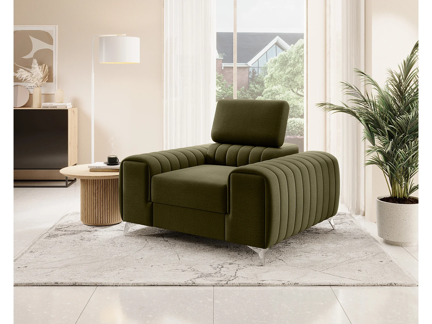 Fauteuil velours LOZA - Confort et design moderne-Vert olive