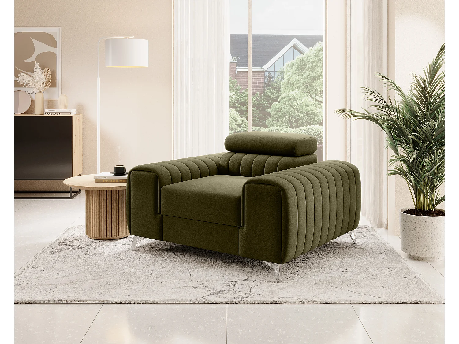 Fauteuil velours LOZA - Confort et design moderne-Vert olive