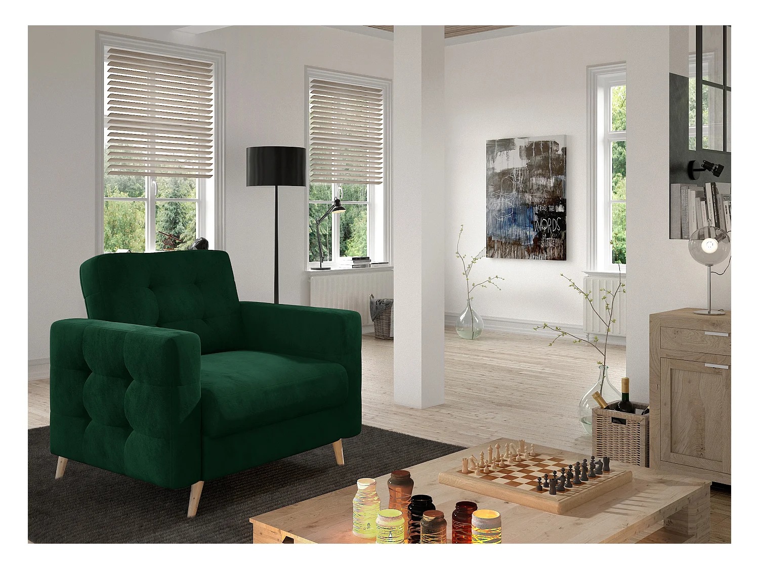 Fauteuil velours ANSKA-Vert forêt