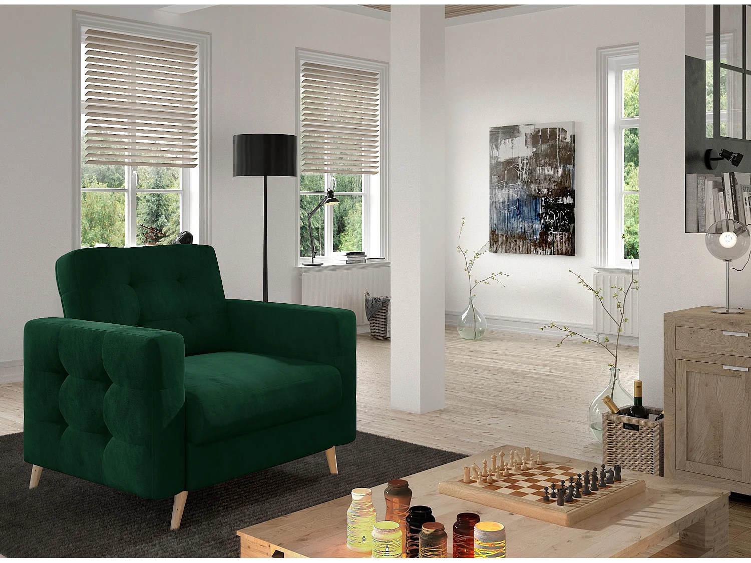 Fauteuil velours ANSKA-Vert forêt