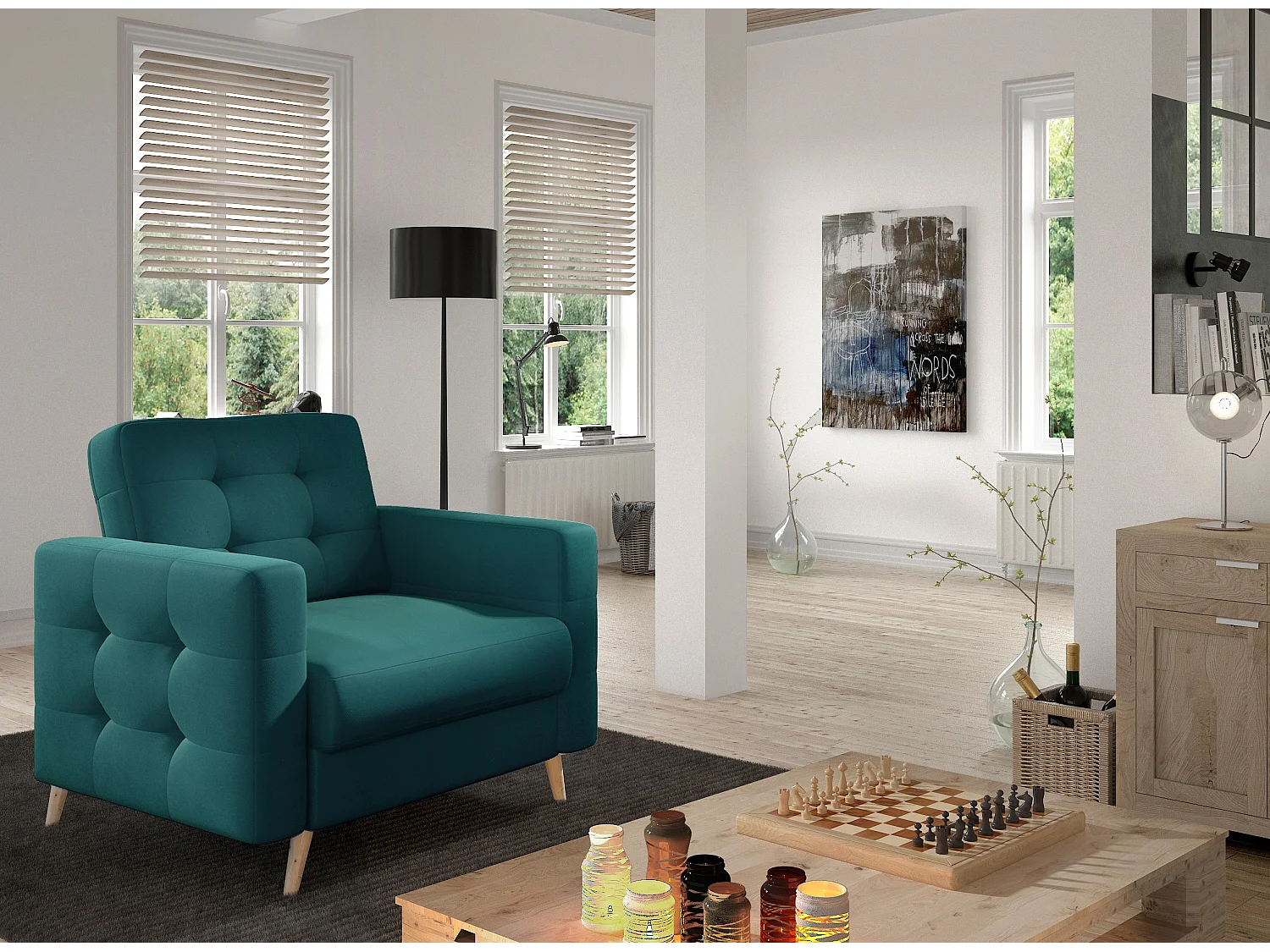 Fauteuil velours ANSKA-Vert forêt