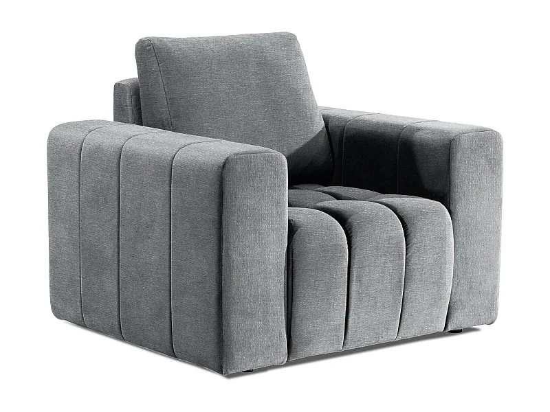 Fauteuil moderne capitonné LARKO tissu-Gris clair