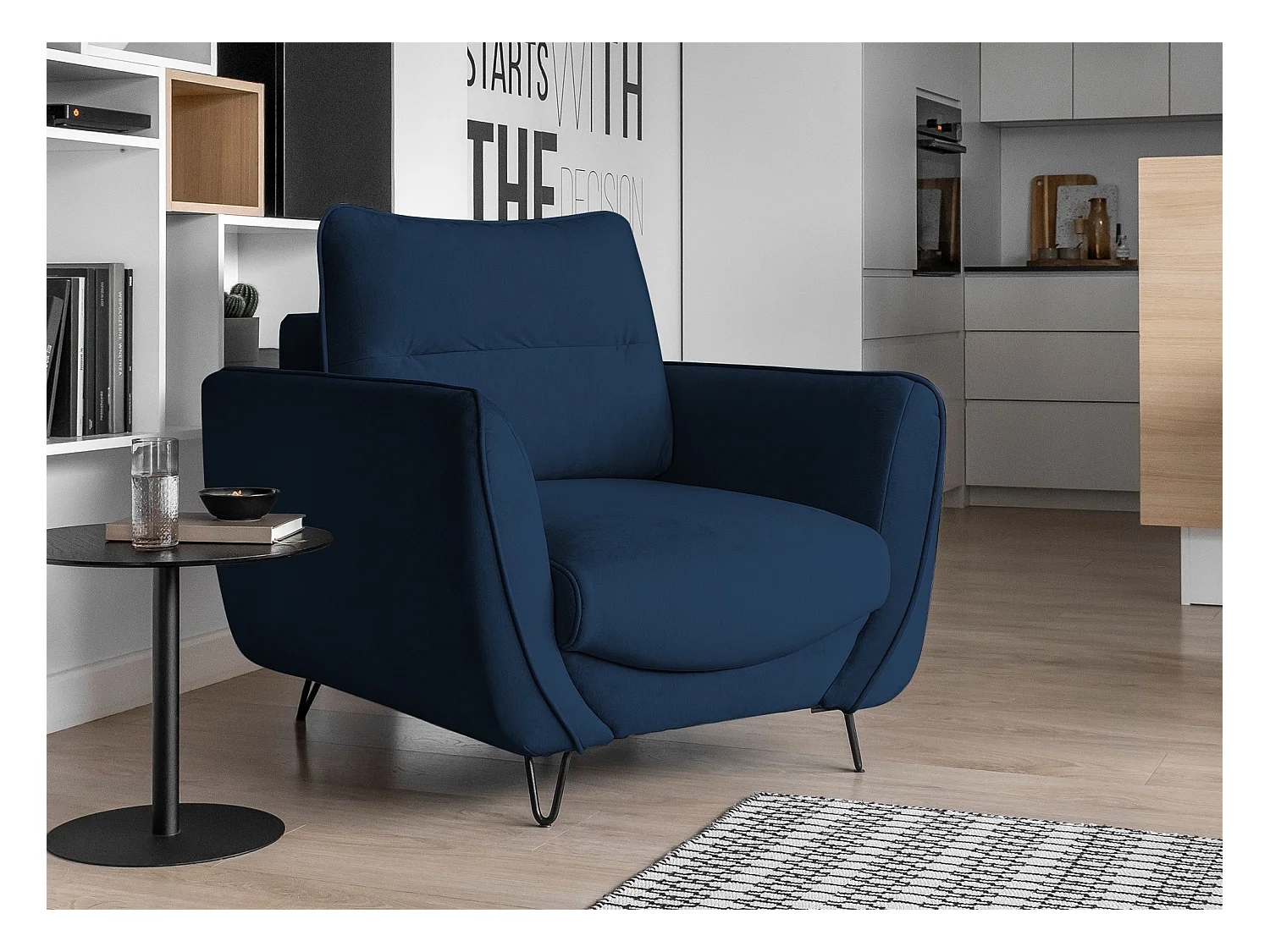 Fauteuil en velours ZURIK – Confort et style intemporel-Bleu pétrole