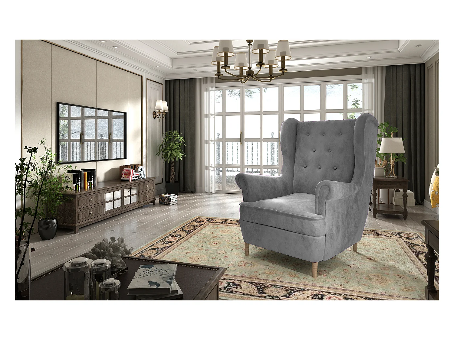 Fauteuil bergère LIZZI – Élégance intemporelle et confort royal-Gris clair