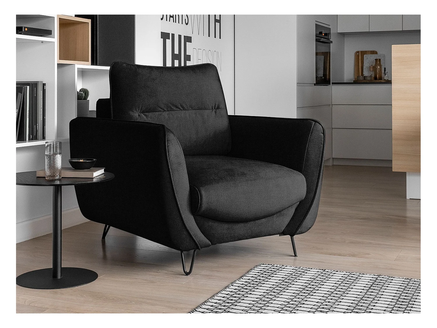 Fauteuil en tissu ZURIK – Élégance italienne et confort durable-Noir