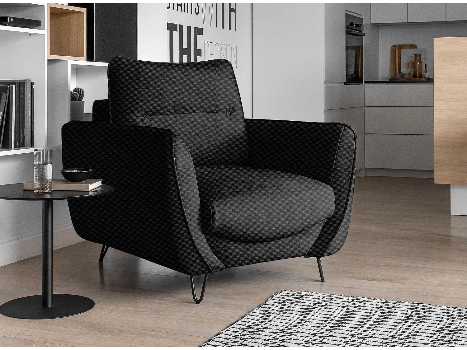 Fauteuil en tissu ZURIK – Élégance italienne et confort durable-Noir