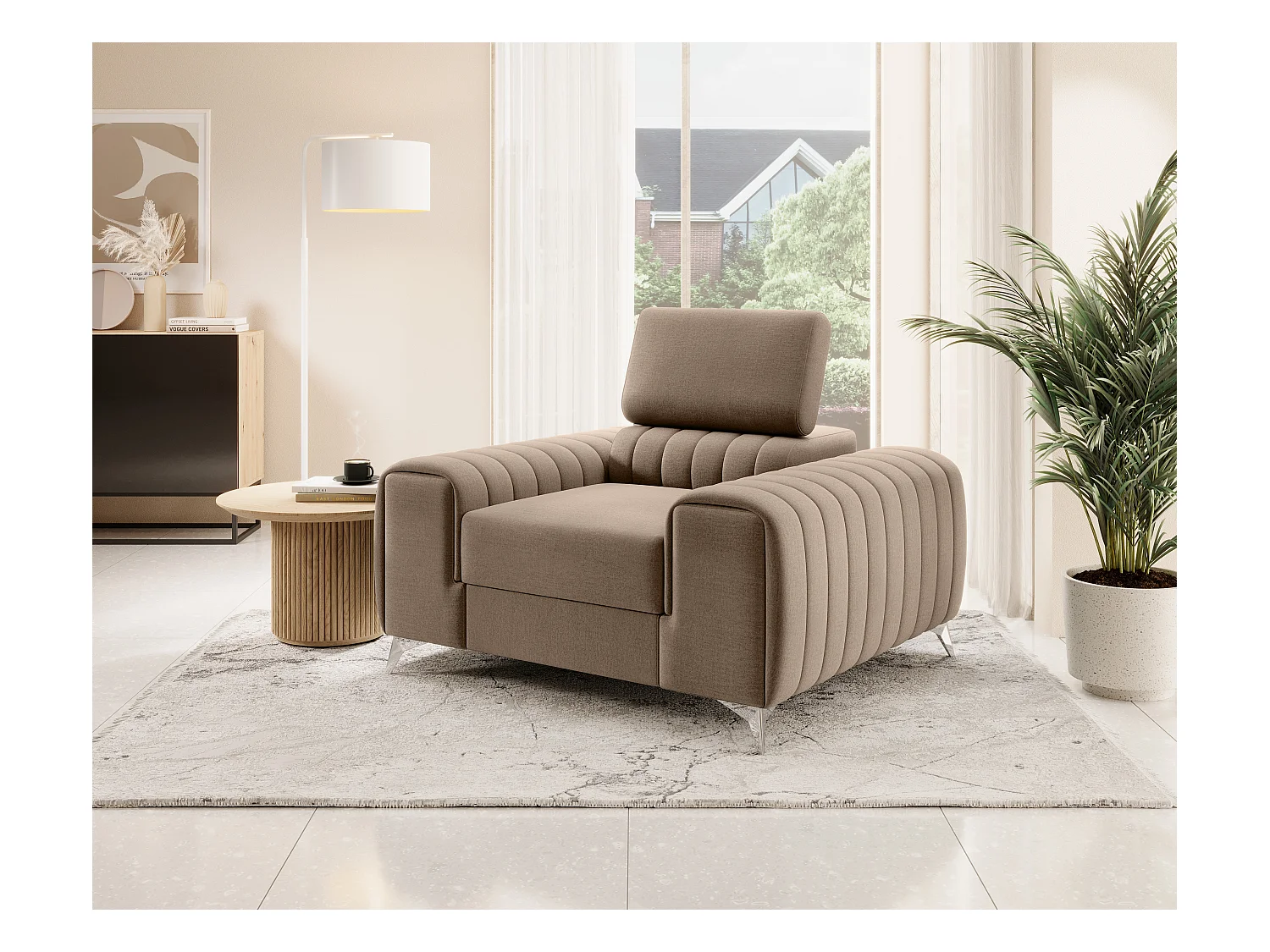 LOZA fluwelen fauteuil - Comfort en modern design-Kleur Beige