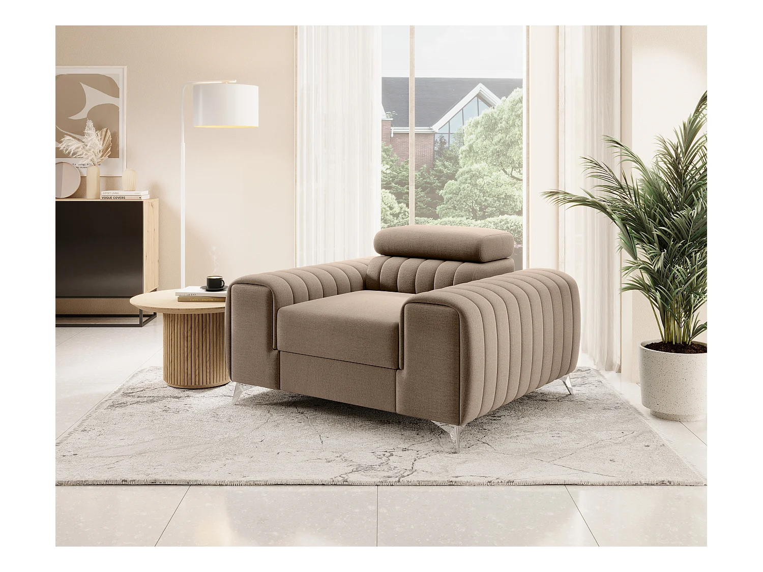 LOZA fluwelen fauteuil - Comfort en modern design-Kleur Beige