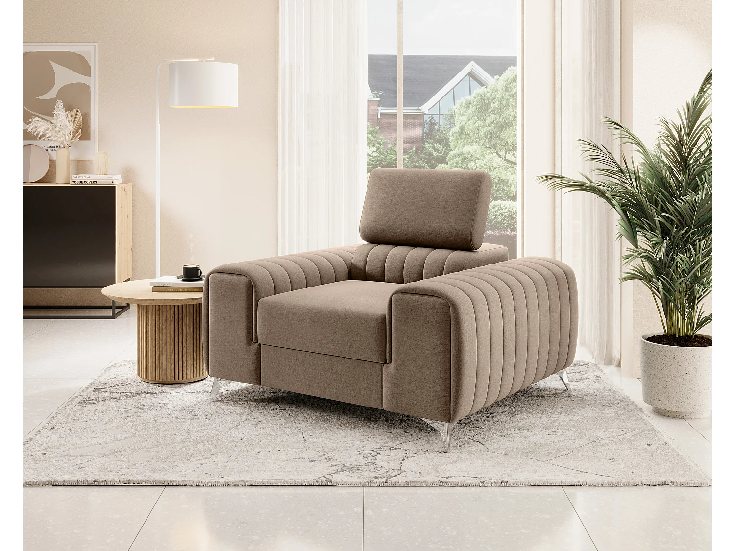 Fauteuil velours LOZA - Confort et design moderne-Beige
