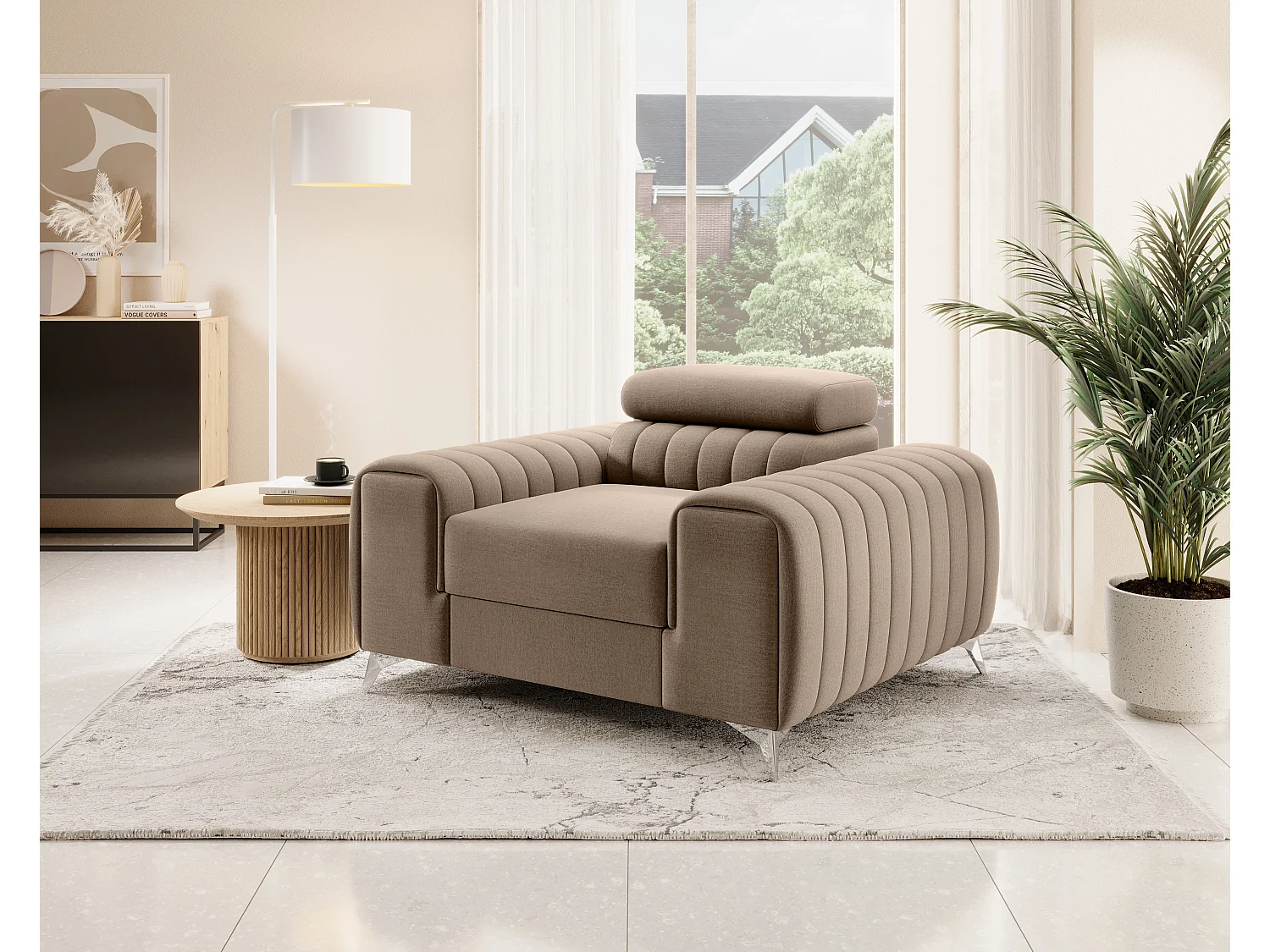 Fauteuil velours LOZA - Confort et design moderne-Beige