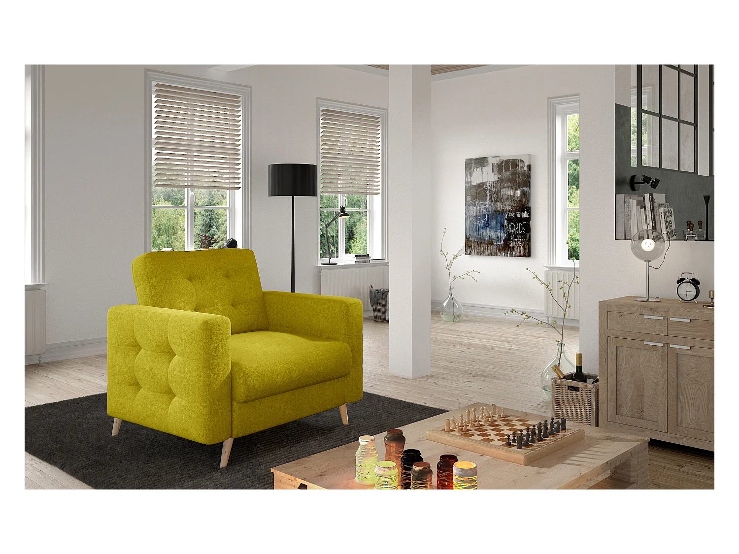 Fauteuil tissu ANSKA-Jaune moutarde