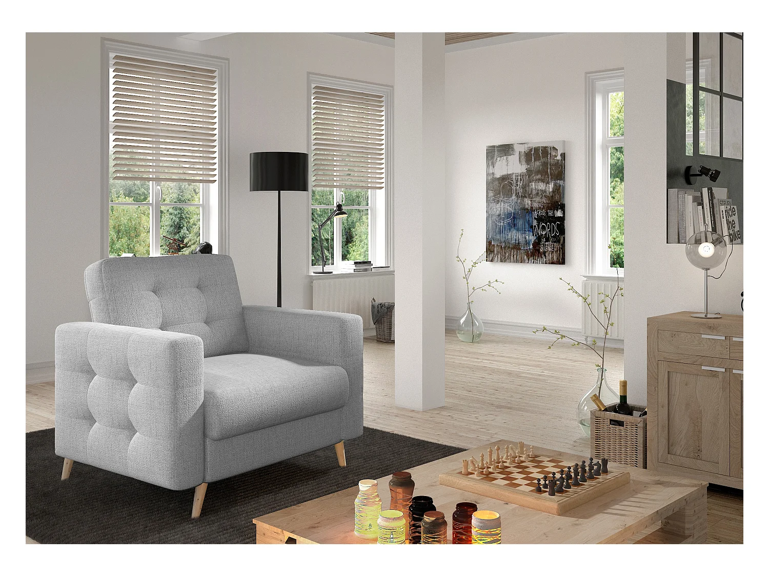 Fauteuil tissu ANSKA-Jaune moutarde