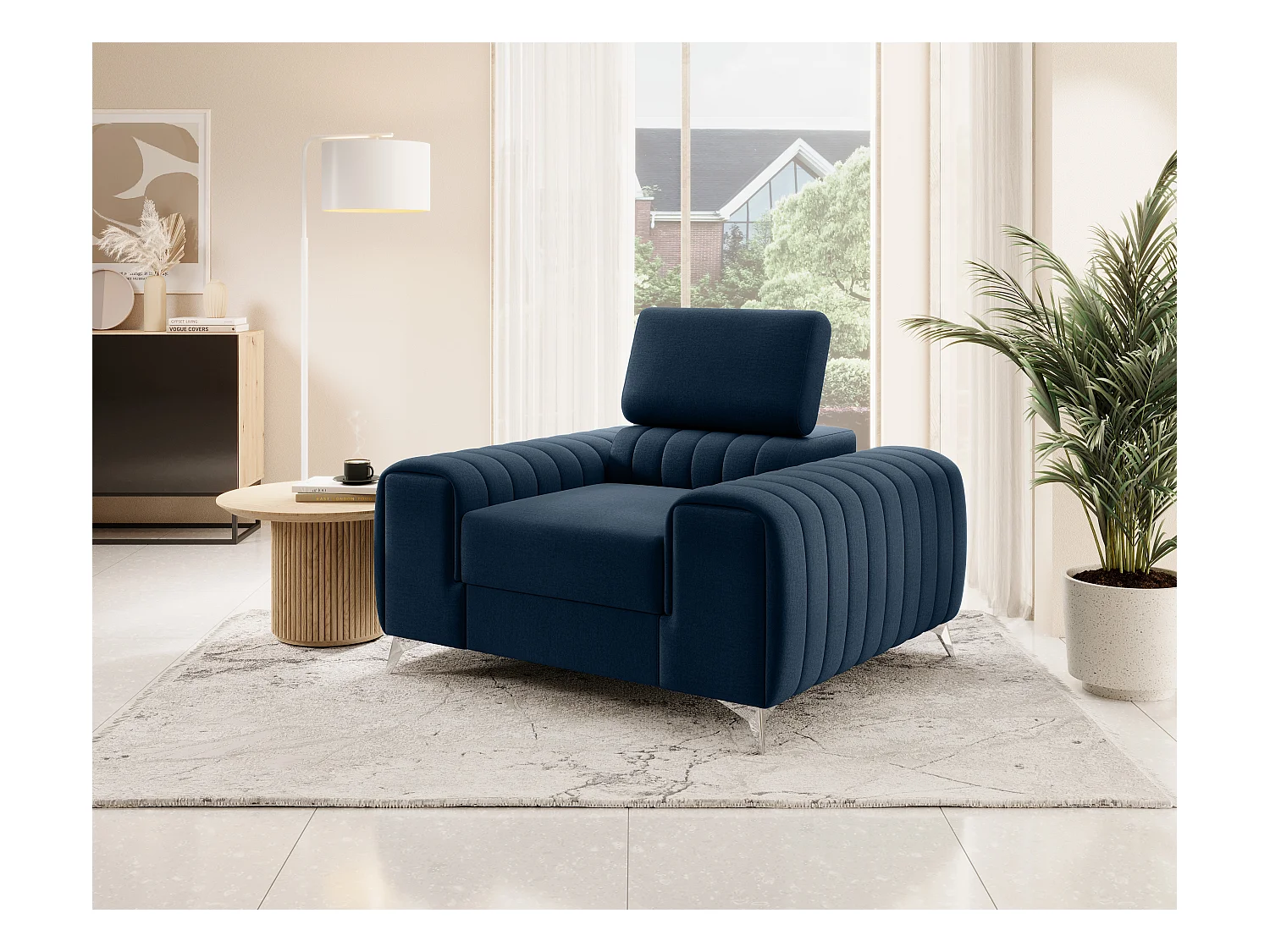 Fauteuil velours LOZA - Confort et design moderne-Bleu nuit