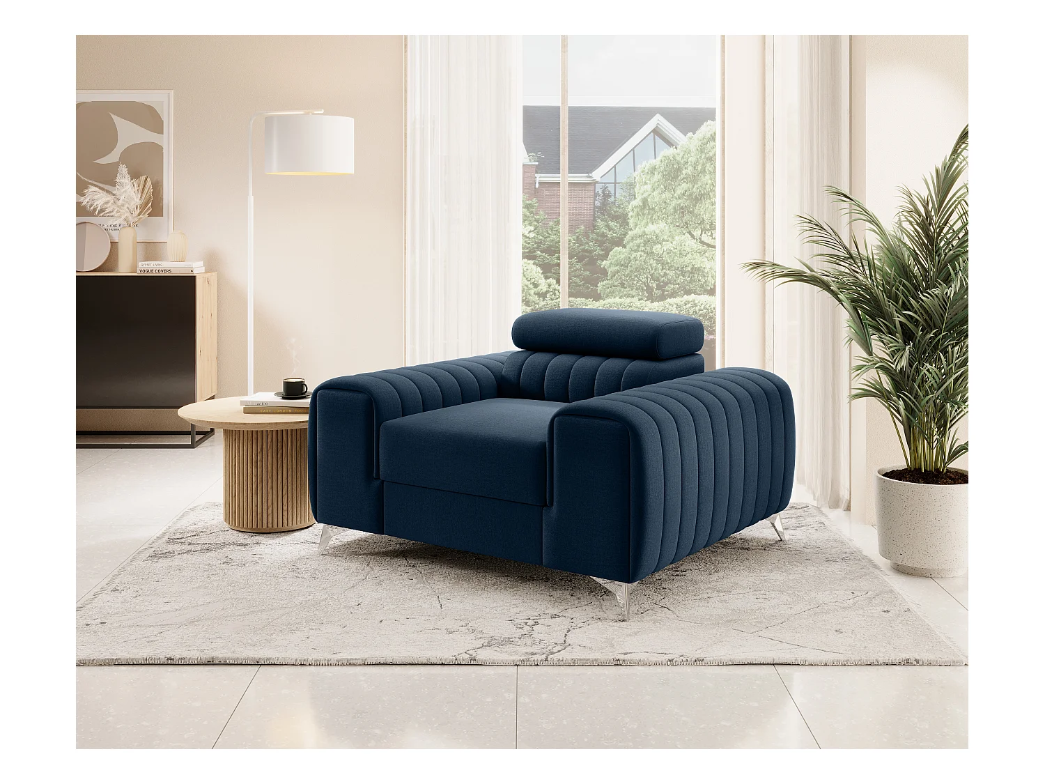 Fauteuil velours LOZA - Confort et design moderne-Bleu nuit