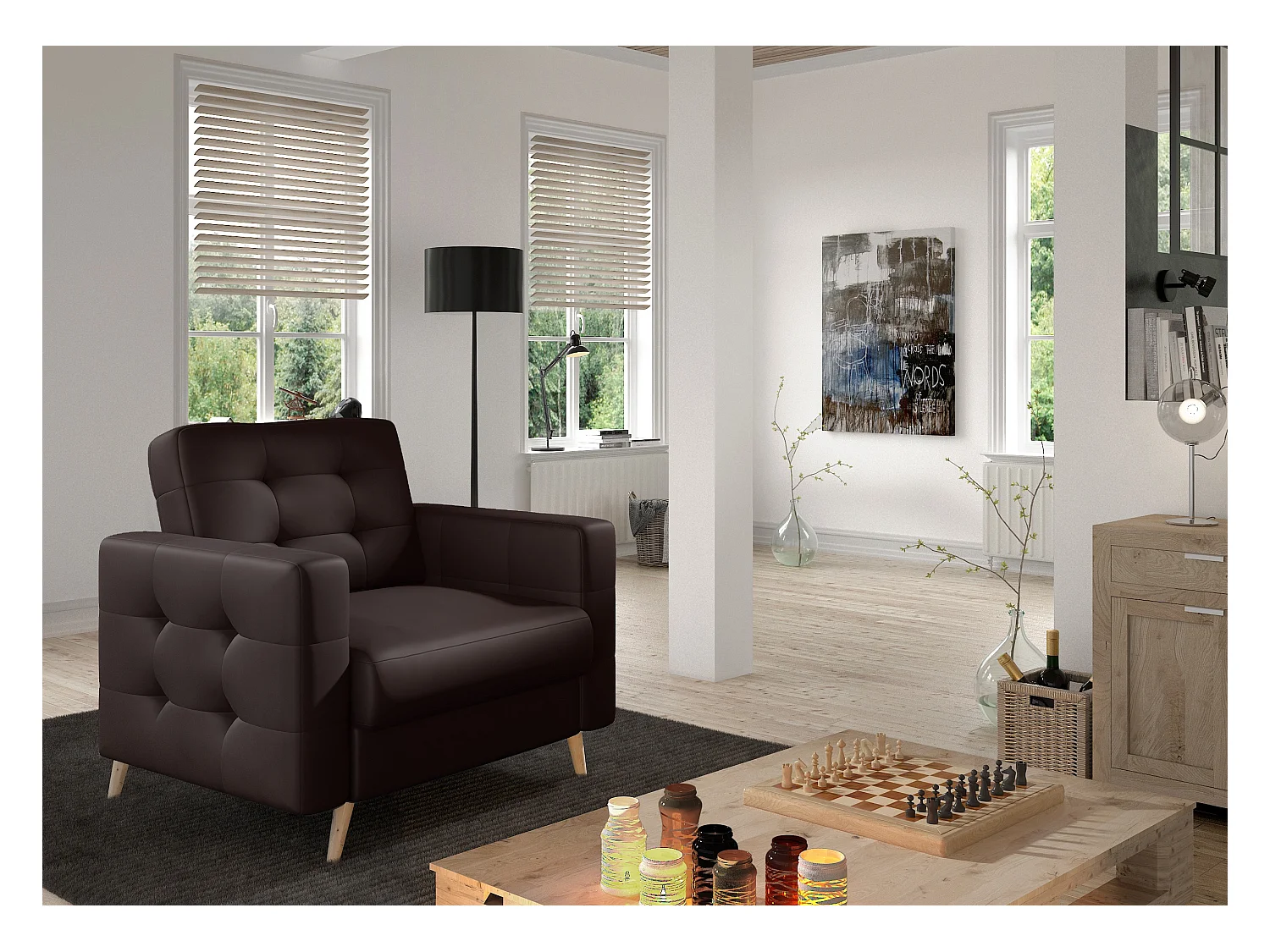 Fauteuil velours ANSKA-Marron foncé