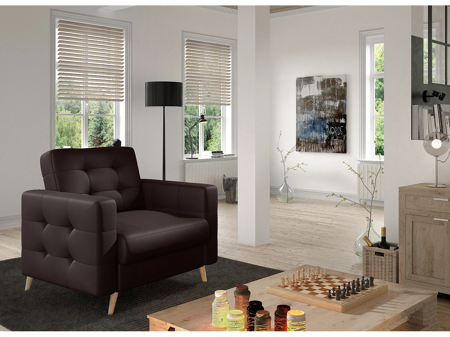 ANSKA fluwelen fauteuil-Kleur Donker bruin