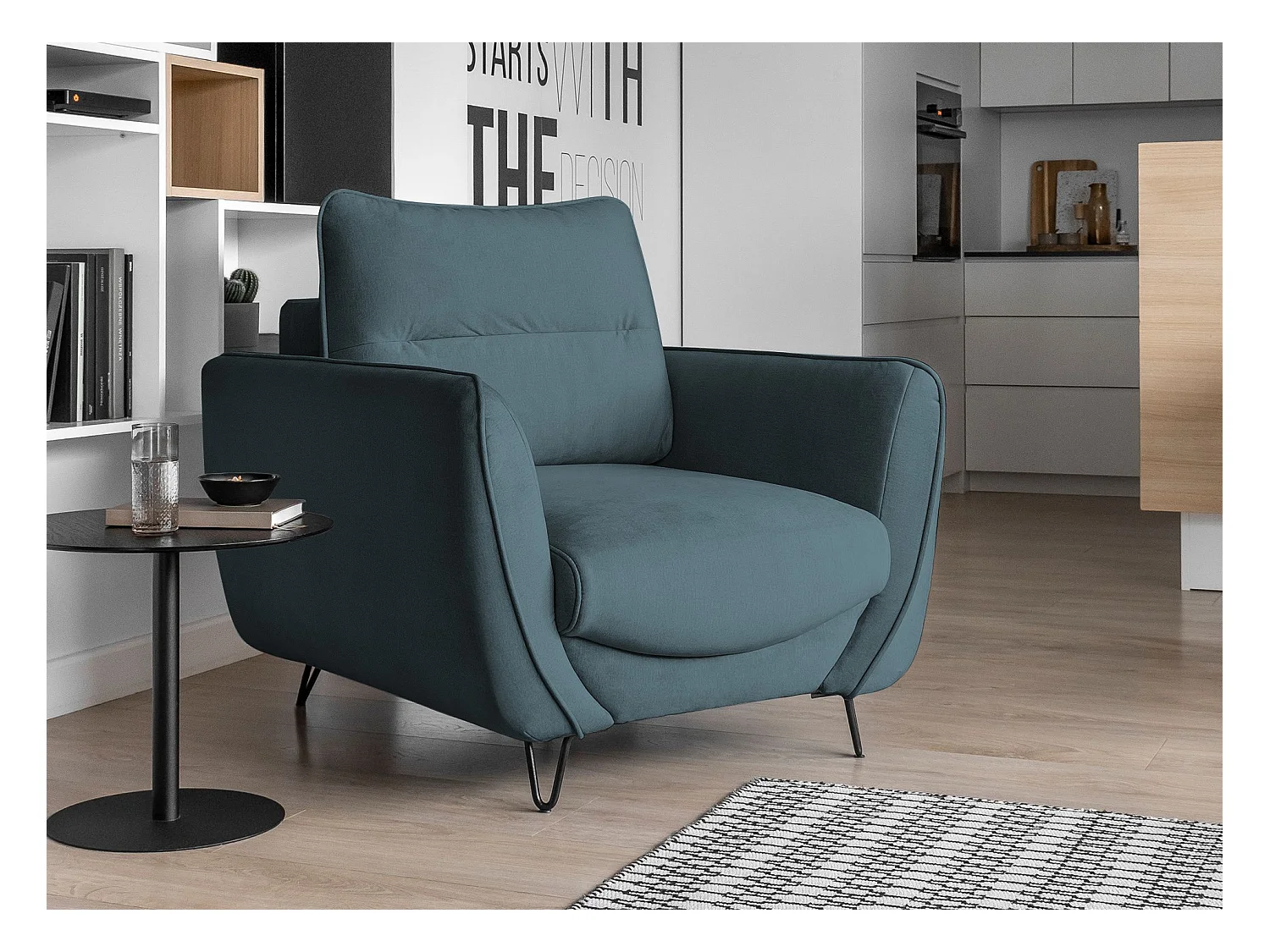 Fauteuil en velours ZURIK – Confort et style intemporel-Bleu clair