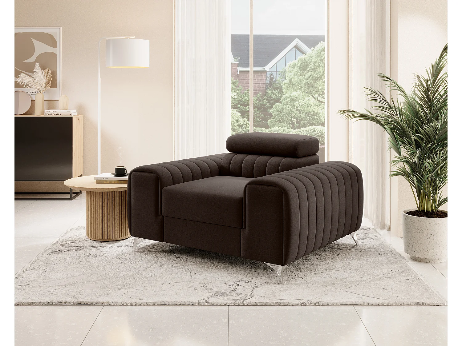 Fauteuil velours LOZA - Confort et design moderne-Marron foncé