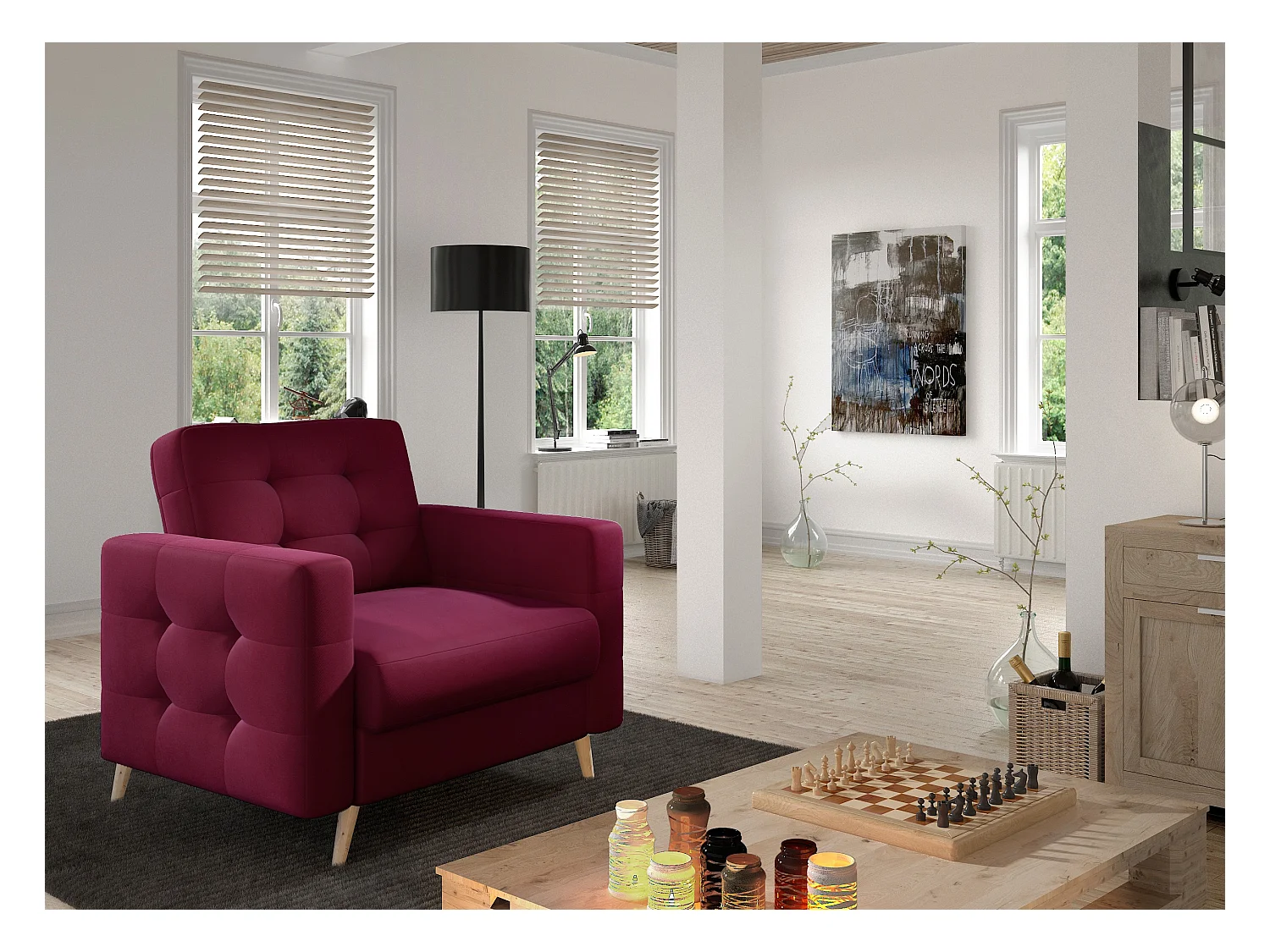 Fauteuil velours ANSKA-Prune