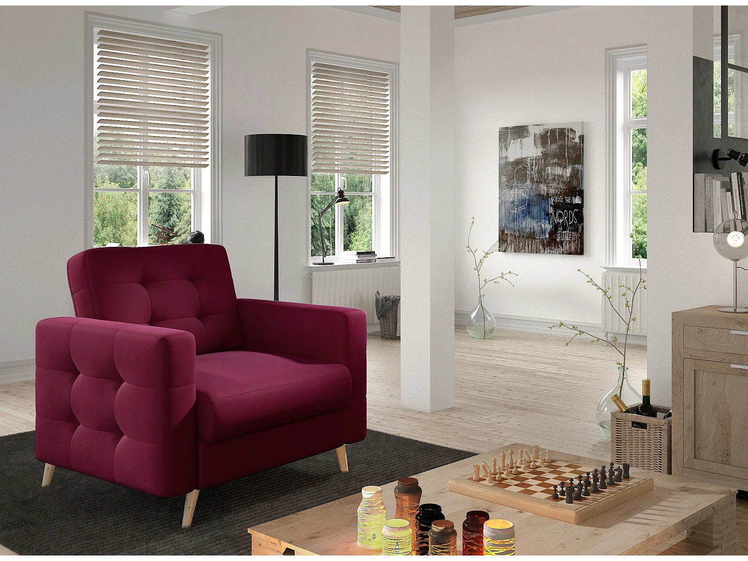 Fauteuil velours ANSKA-Prune