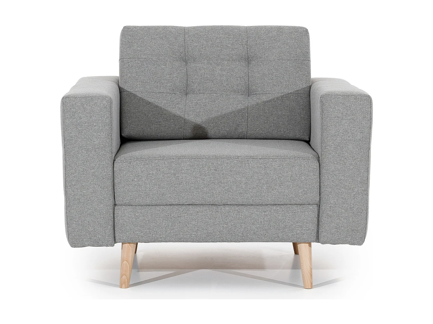 Fauteuil matelassé simili cuir beige clair et bois clair Anska