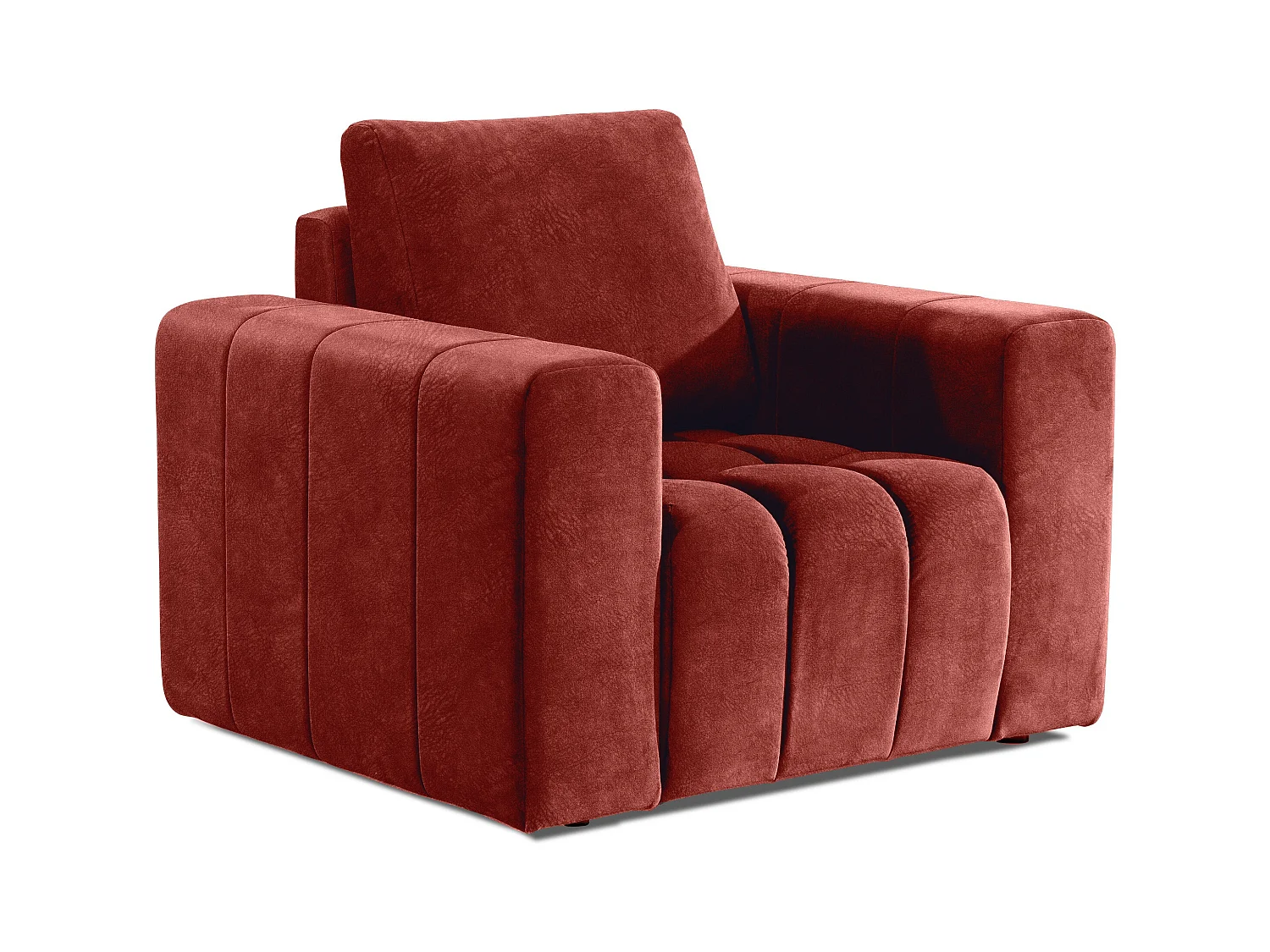 Fauteuil moderne capitonné LARKO tissu-Rouge tomette