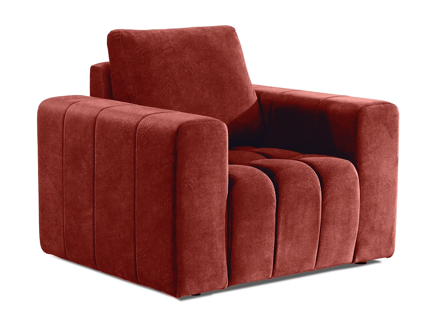 Fauteuil moderne capitonné LARKO tissu-Rouge tomette