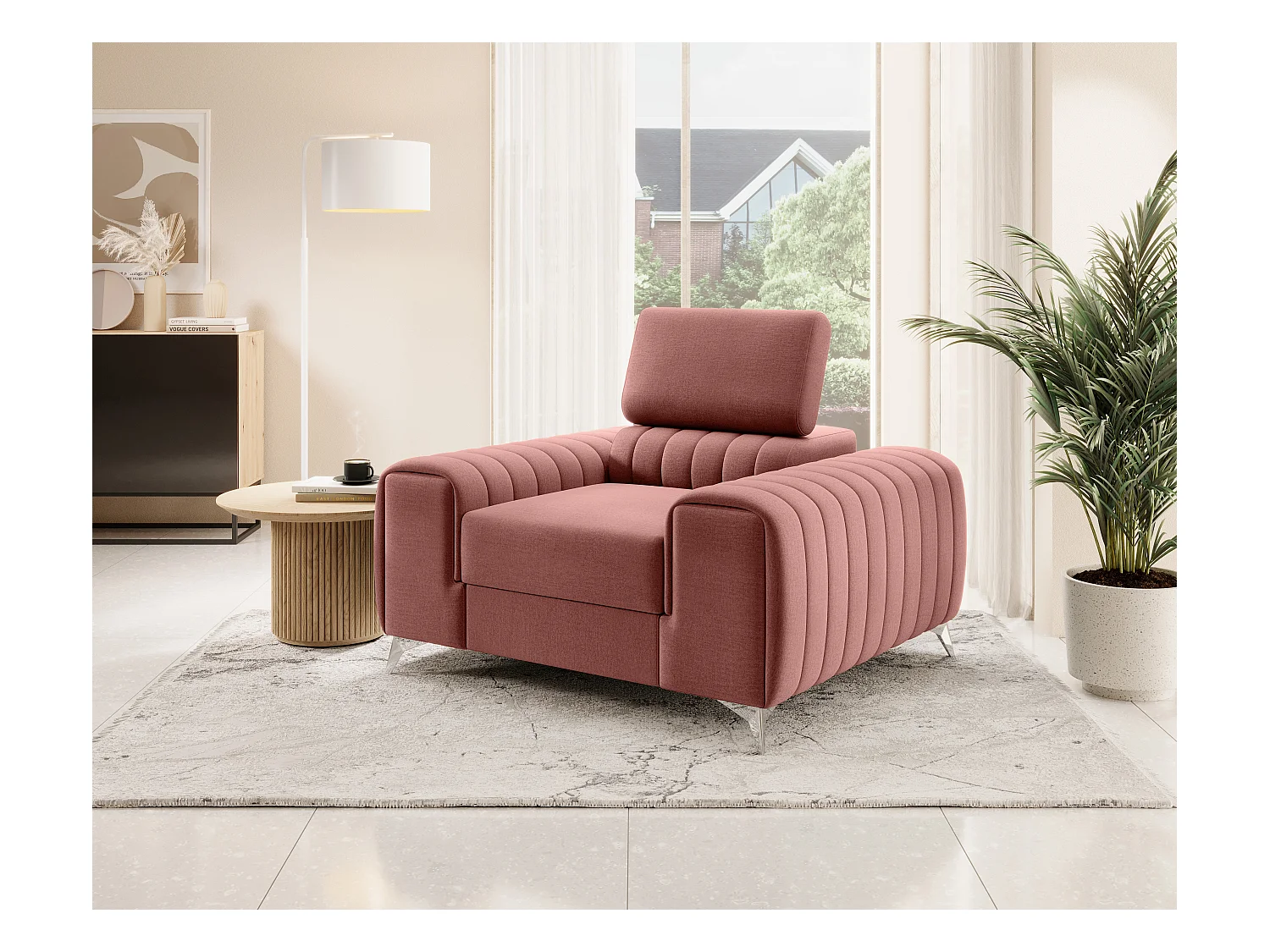 Fauteuil velours LOZA - Confort et design moderne-Rose
