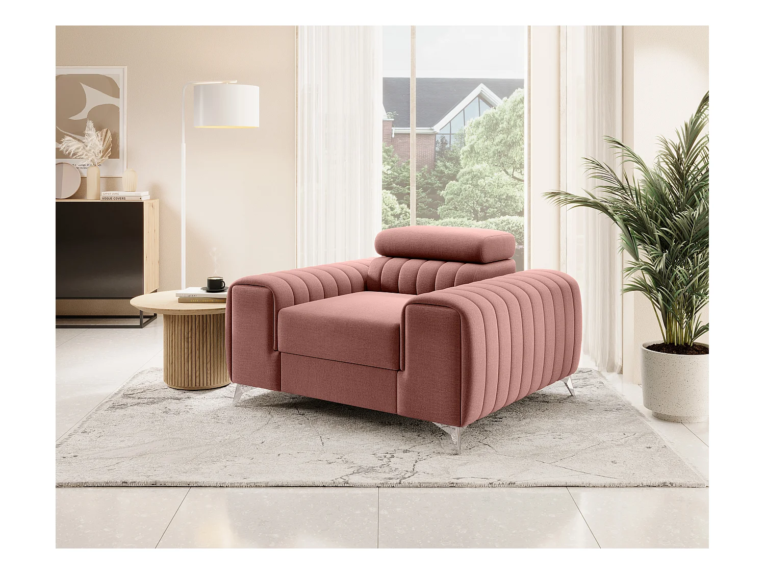 Fauteuil velours LOZA - Confort et design moderne-Rose