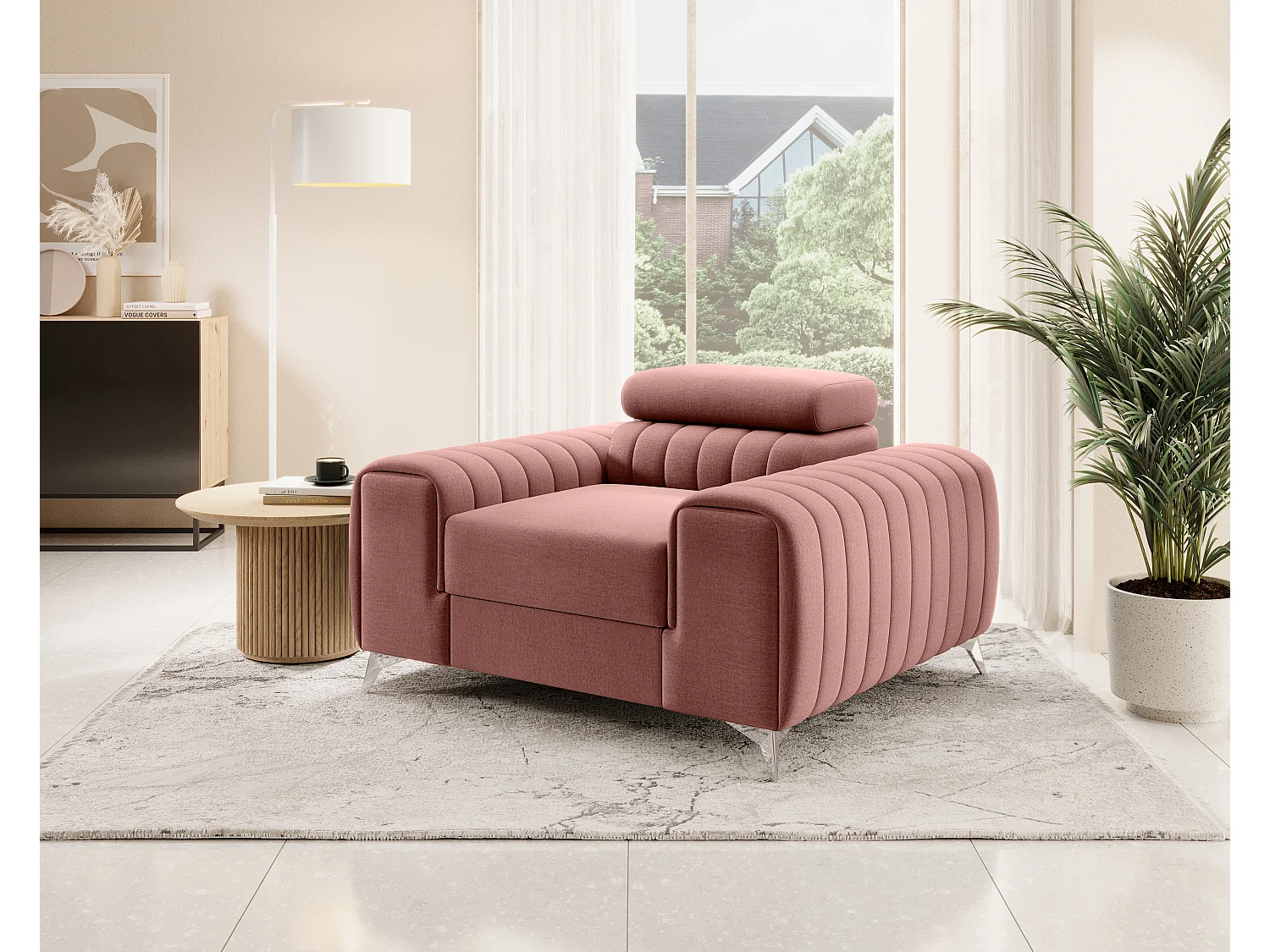 Fauteuil velours LOZA - Confort et design moderne-Rose