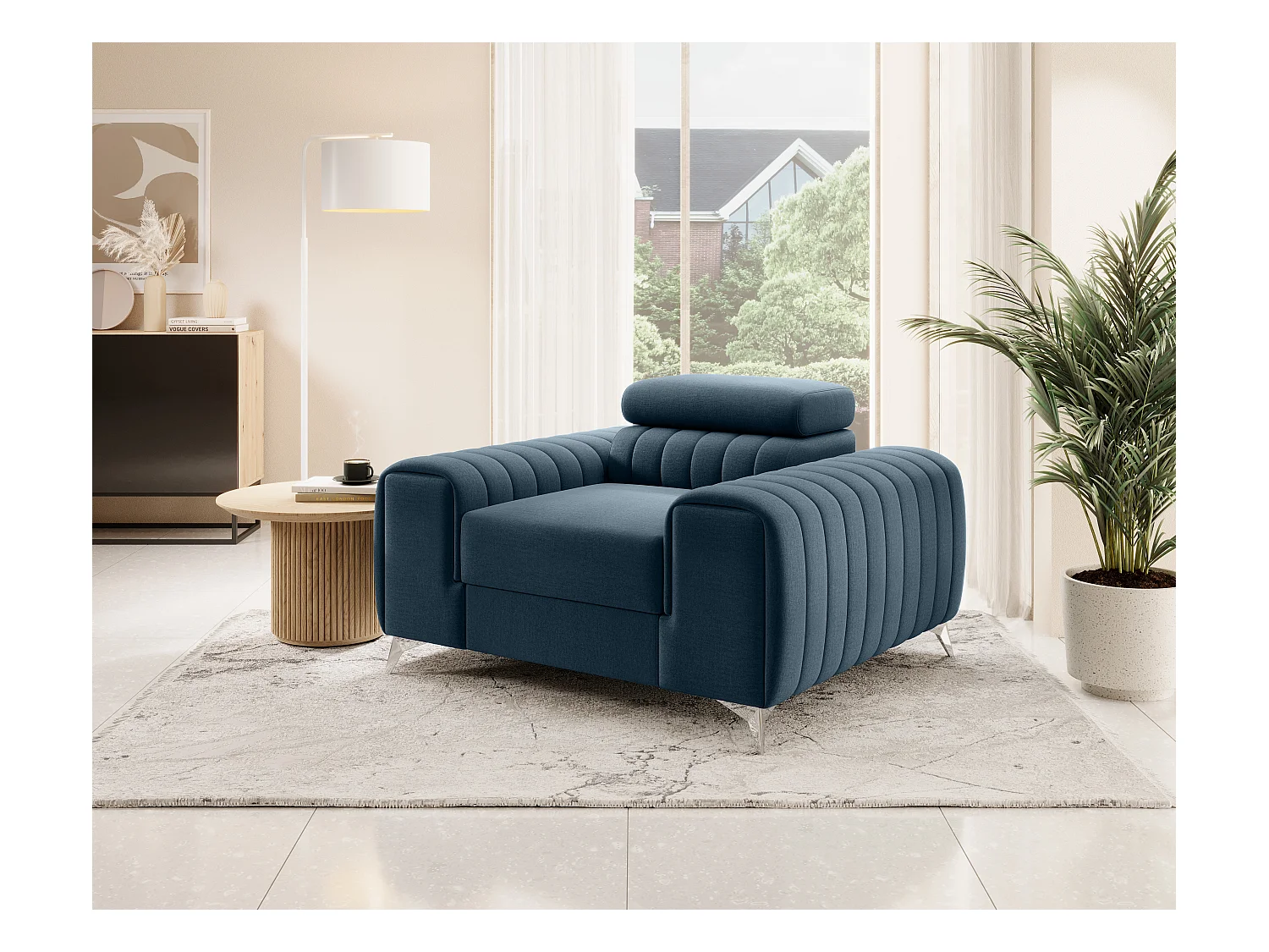 Fauteuil velours LOZA - Confort et design moderne-Bleu charron