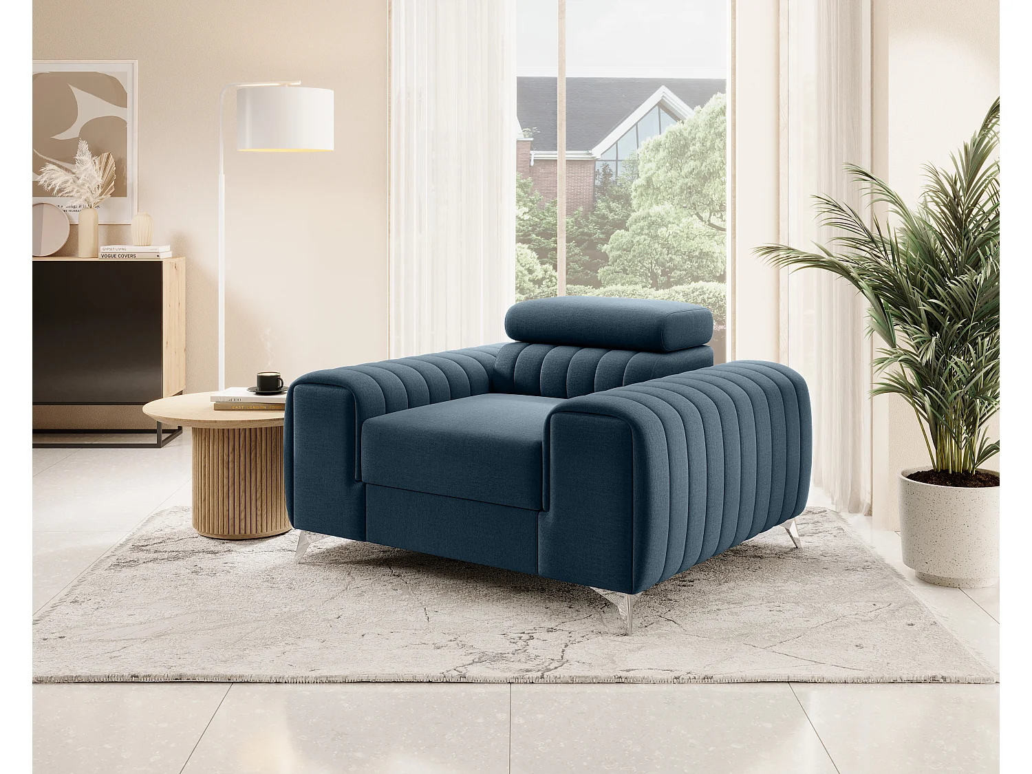 Fauteuil velours LOZA - Confort et design moderne-Bleu charron