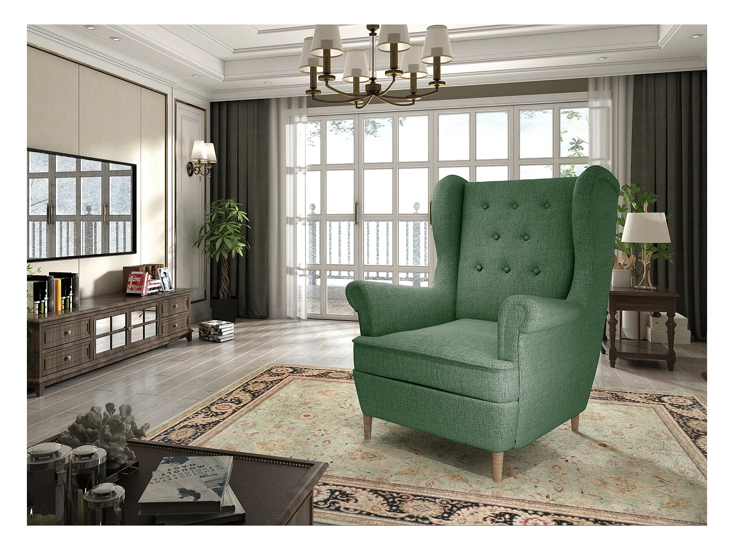 Fauteuil bergère LIZZI – Élégance intemporelle et confort royal-Vert clair