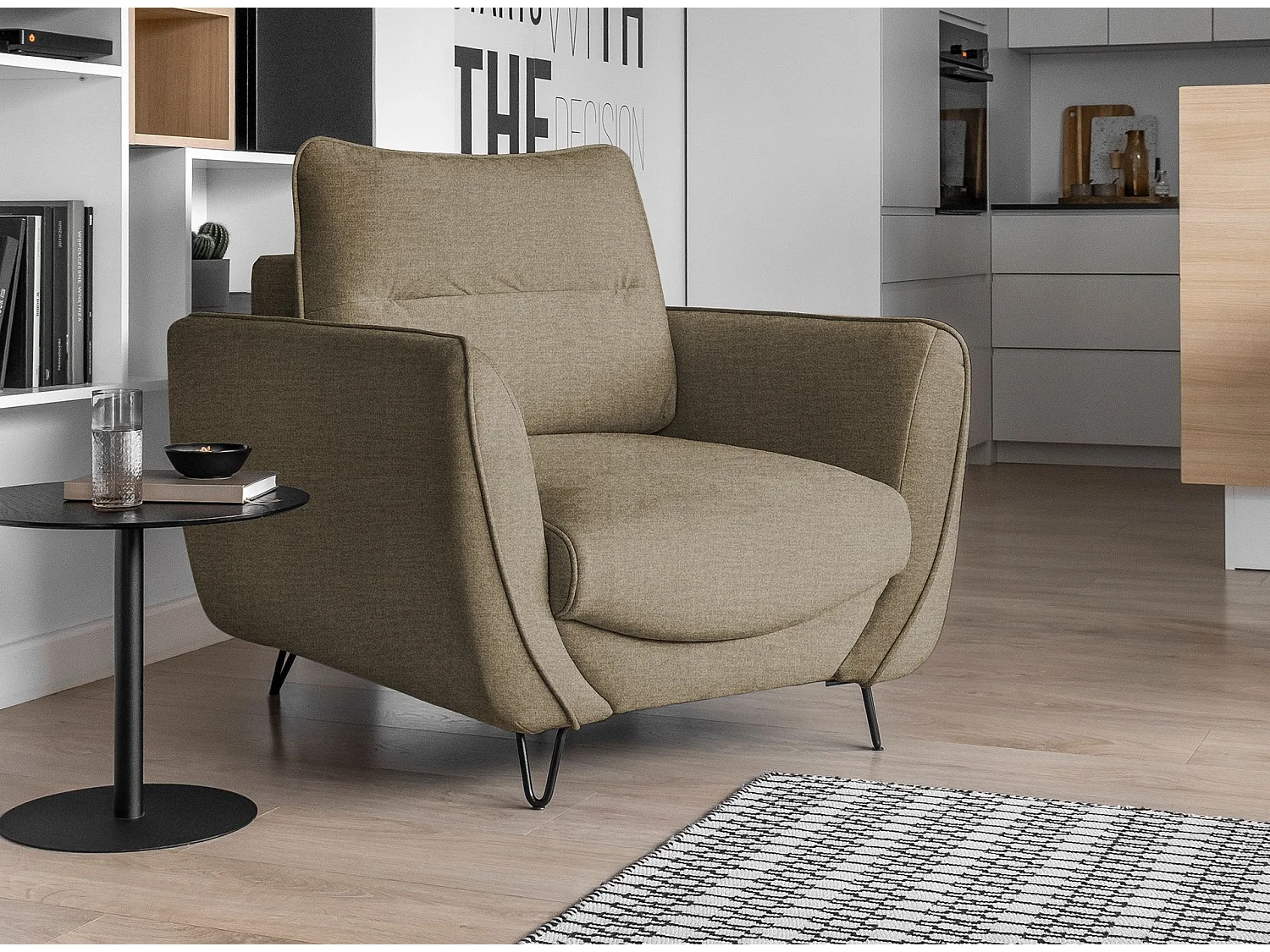 Sillón de terciopelo ZURIK: comodidad y estilo atemporal-Color ribete verde crudo