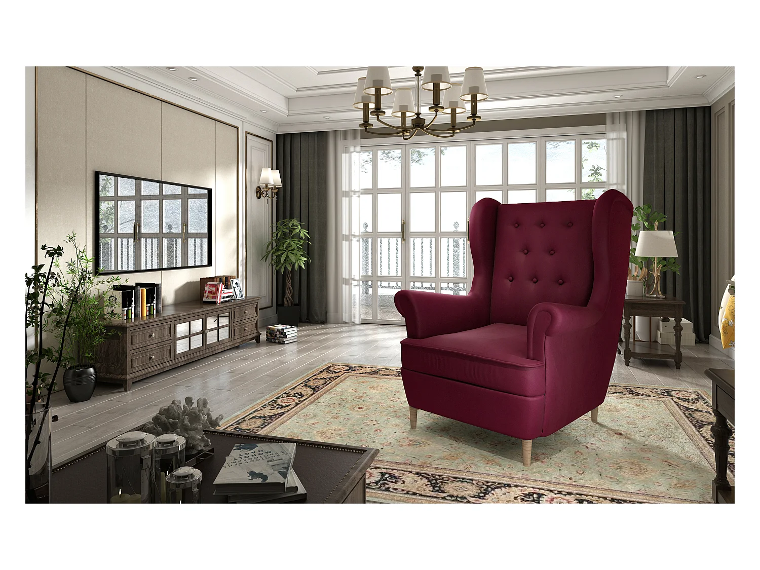 Fauteuil bergère LIZZI – Élégance intemporelle et confort royal-Bordeaux