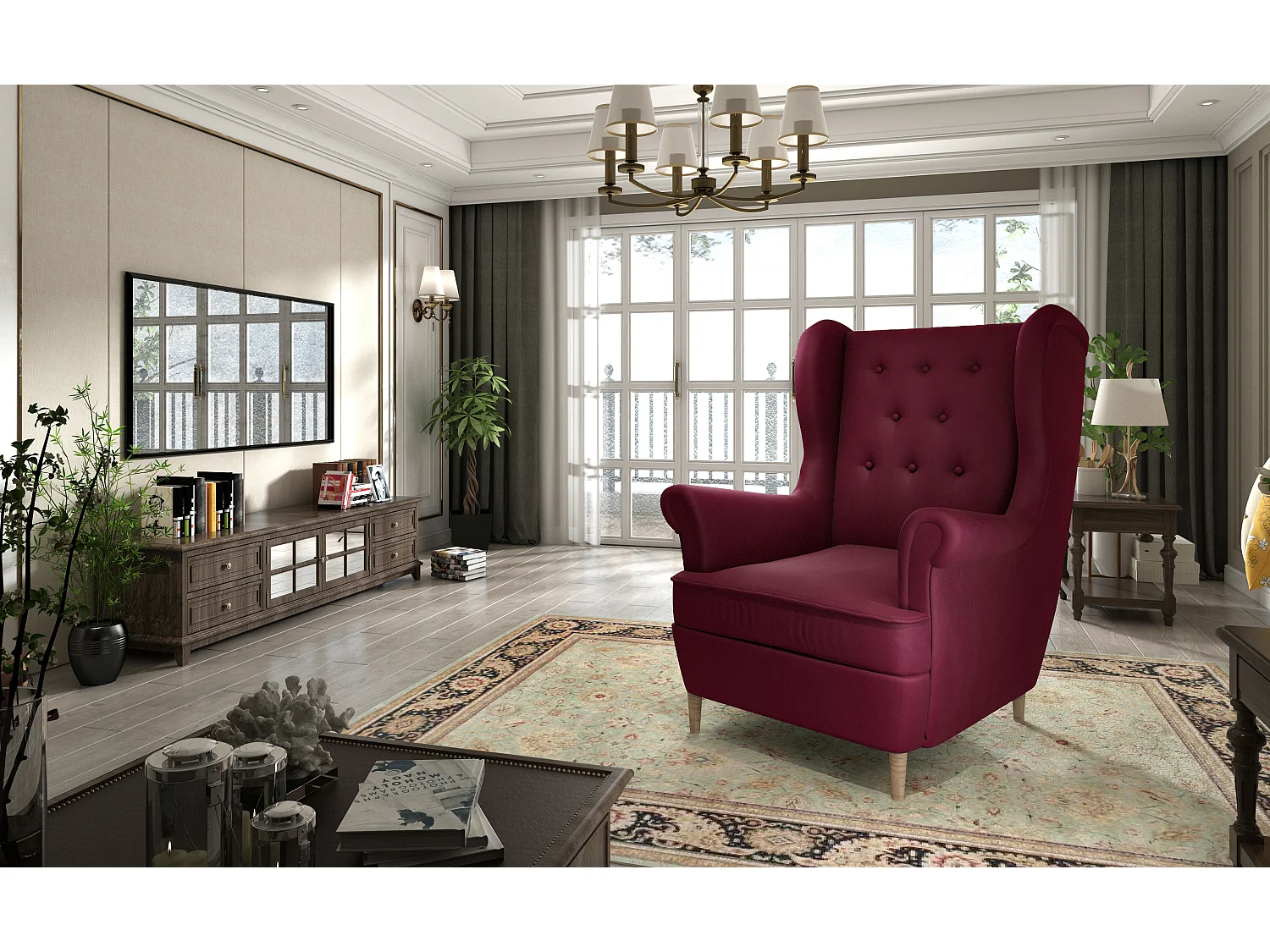 Fauteuil bergère LIZZI – Élégance intemporelle et confort royal-Bordeaux