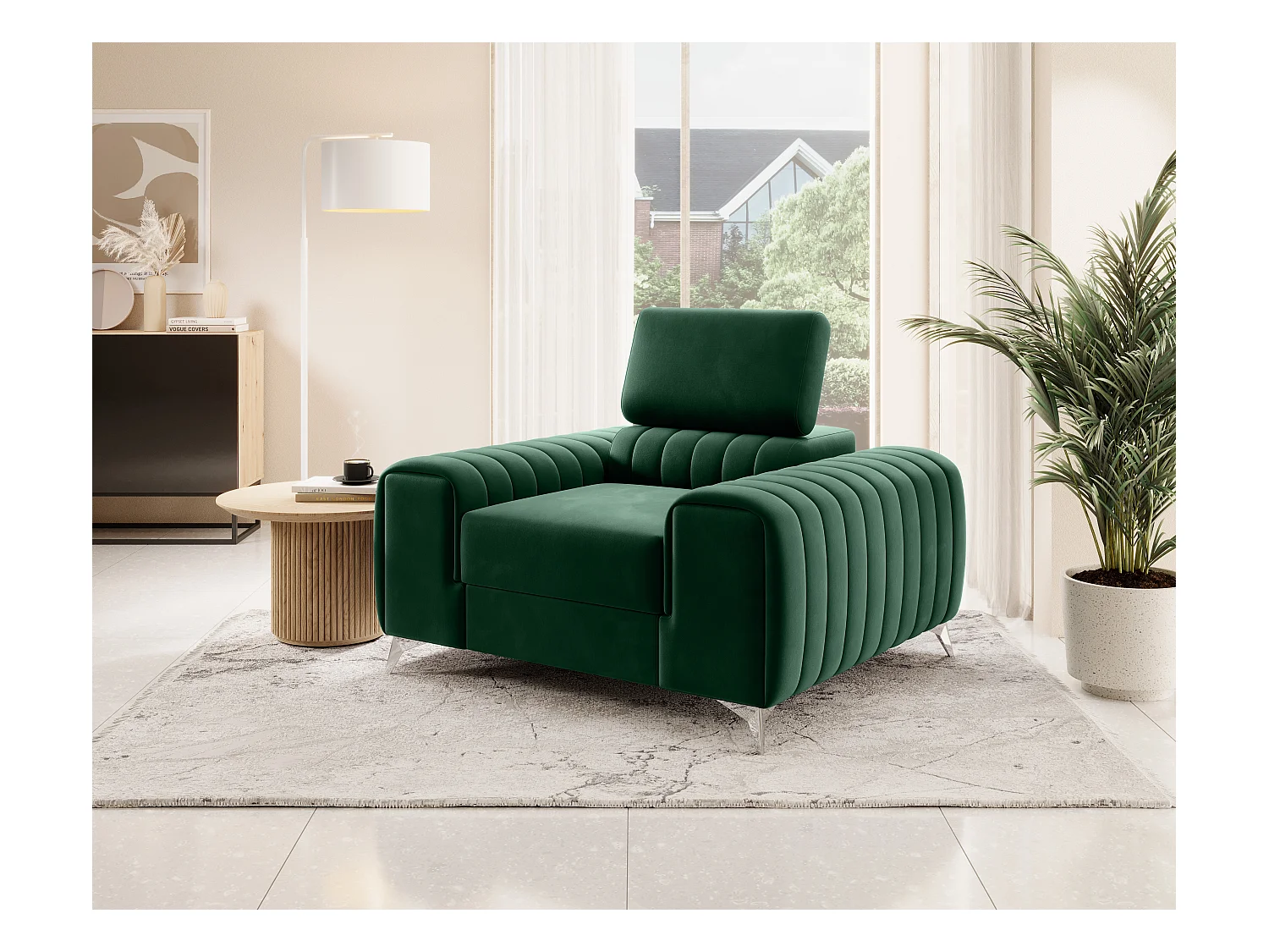 Fauteuil velours LOZA - Confort et design moderne-Vert